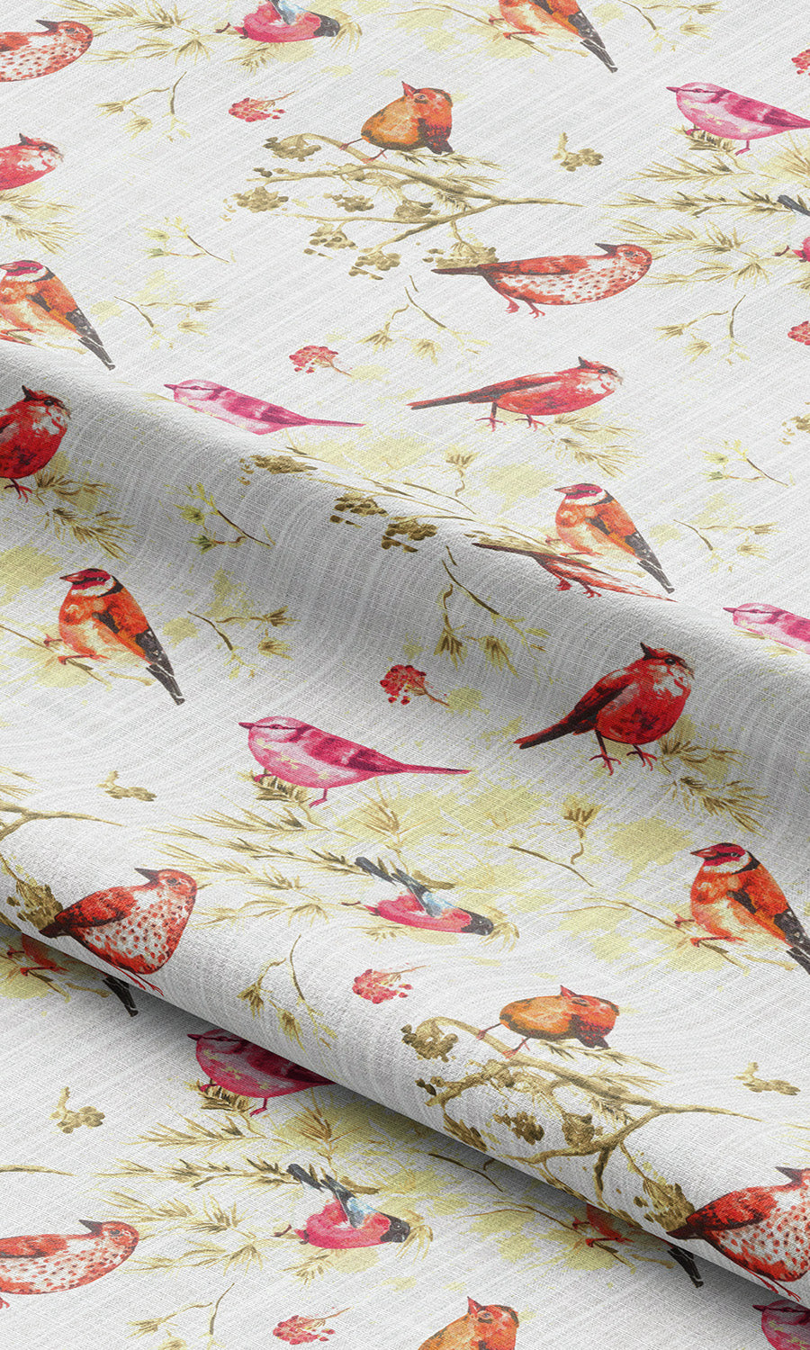 Bird-Print Cotton Fabric Material By the Yard (Orange/ Pink/ White)