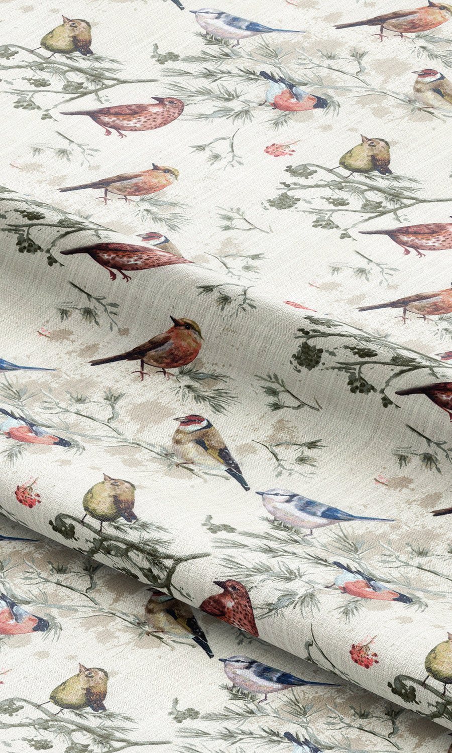 Bird-Print Cotton Free Fabric Material Sample (Red/ Gray/ Blue/ Beige)