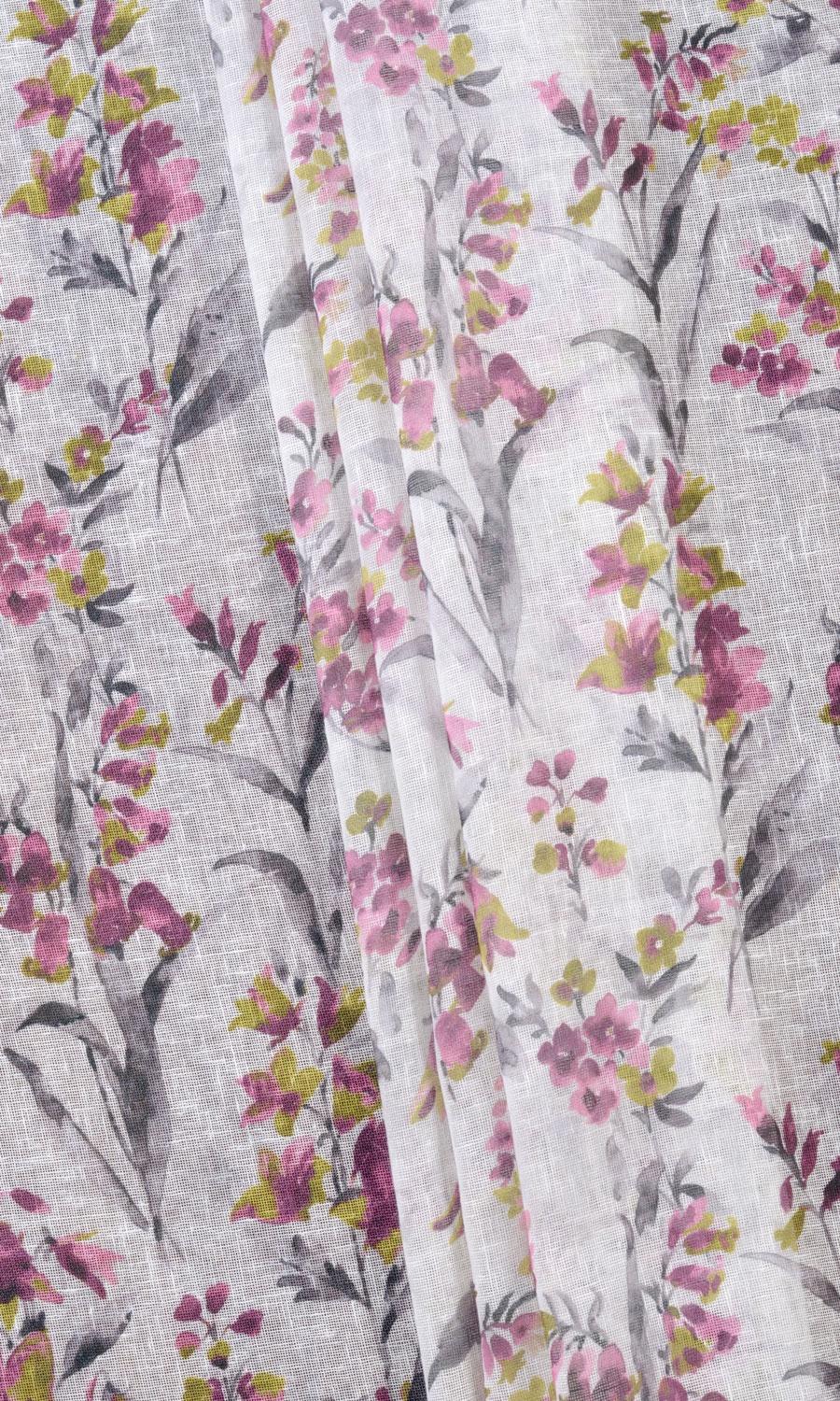 Sheer Floral Print Home Textile Fabric Material By the Yard (Pink/ Grey)