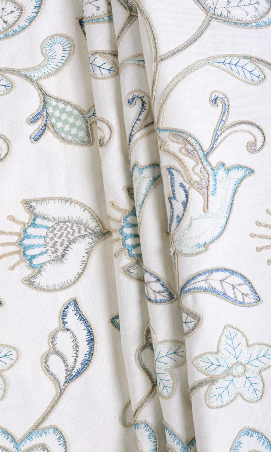 Floral Embroidery Home Textile Fabric Material By the Yard (Blue/ White)