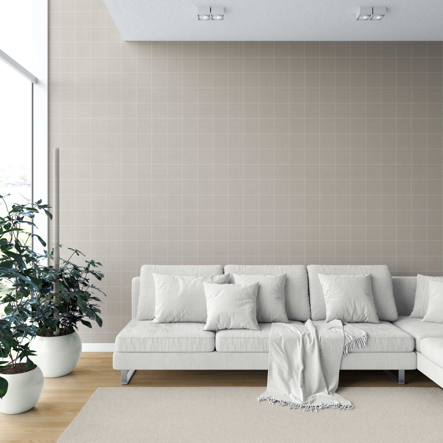 Neutral Textured Check/ Geometric Shower Toilet Wallpaper (Greige/ Taupe)