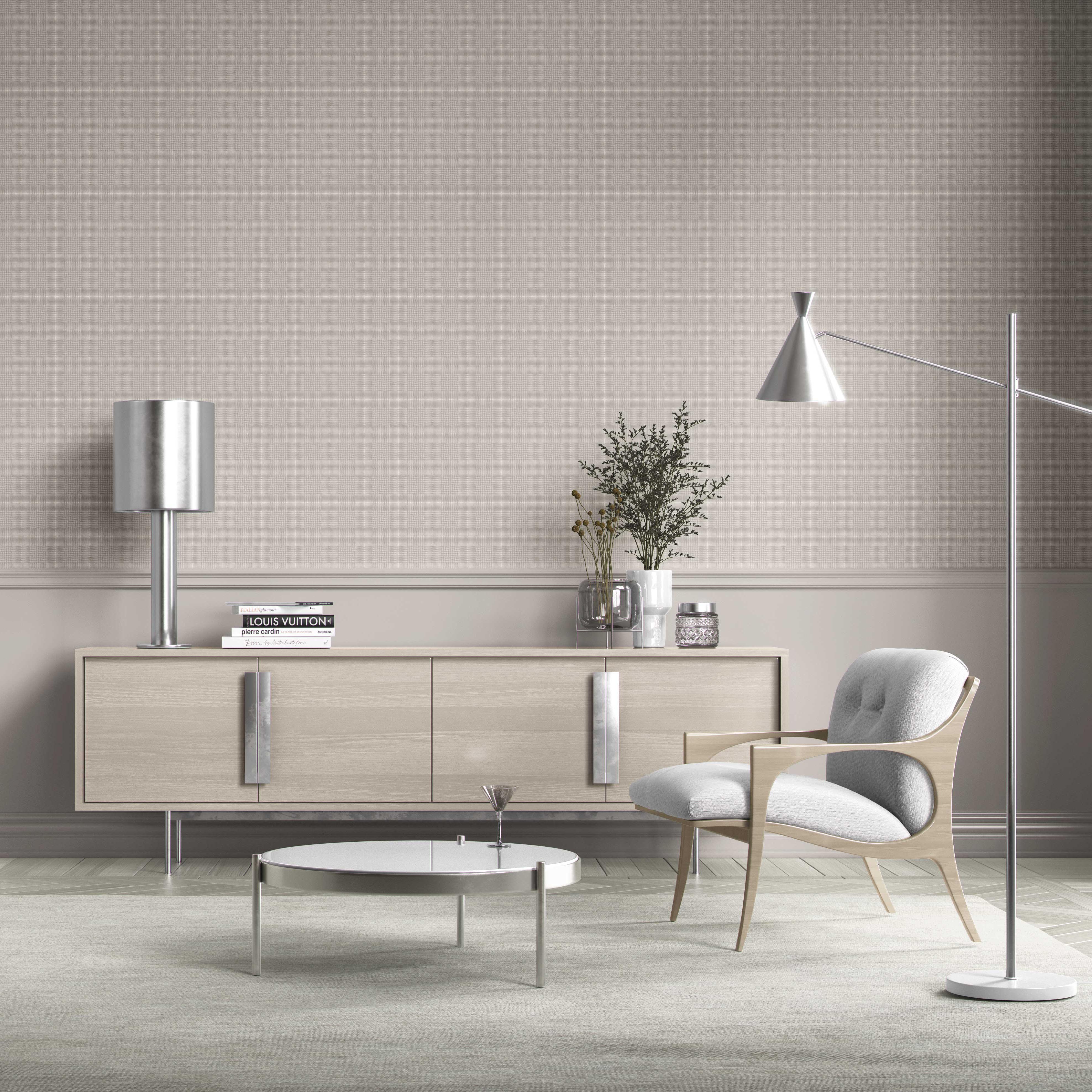 Neutral Textured Check/ Geometric Kitchen Wallpaper (Taupe/ Gray)