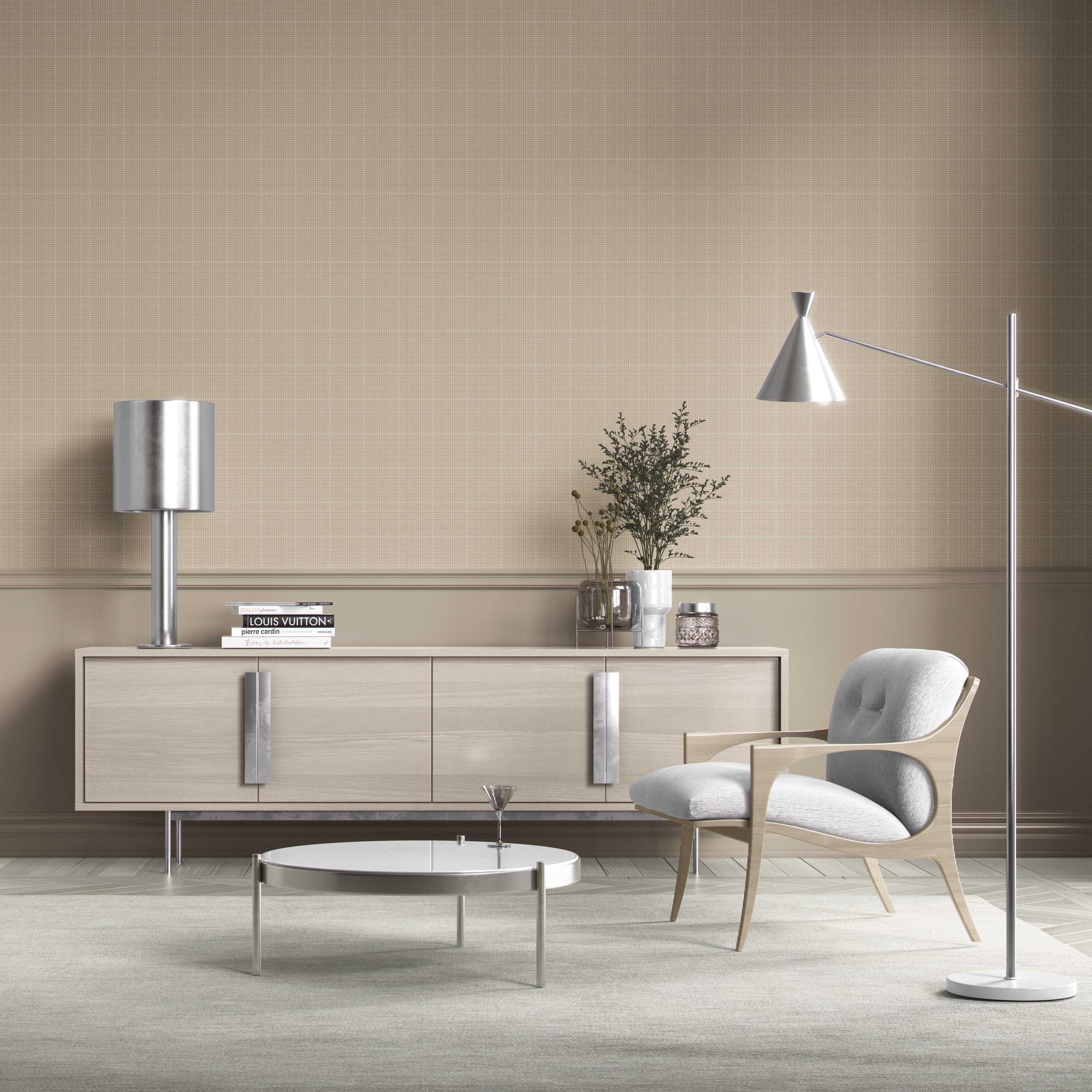 Neutral Textured Check/ Geometric Kitchen Wallpaper Sample (Soft Beige/ Tan)