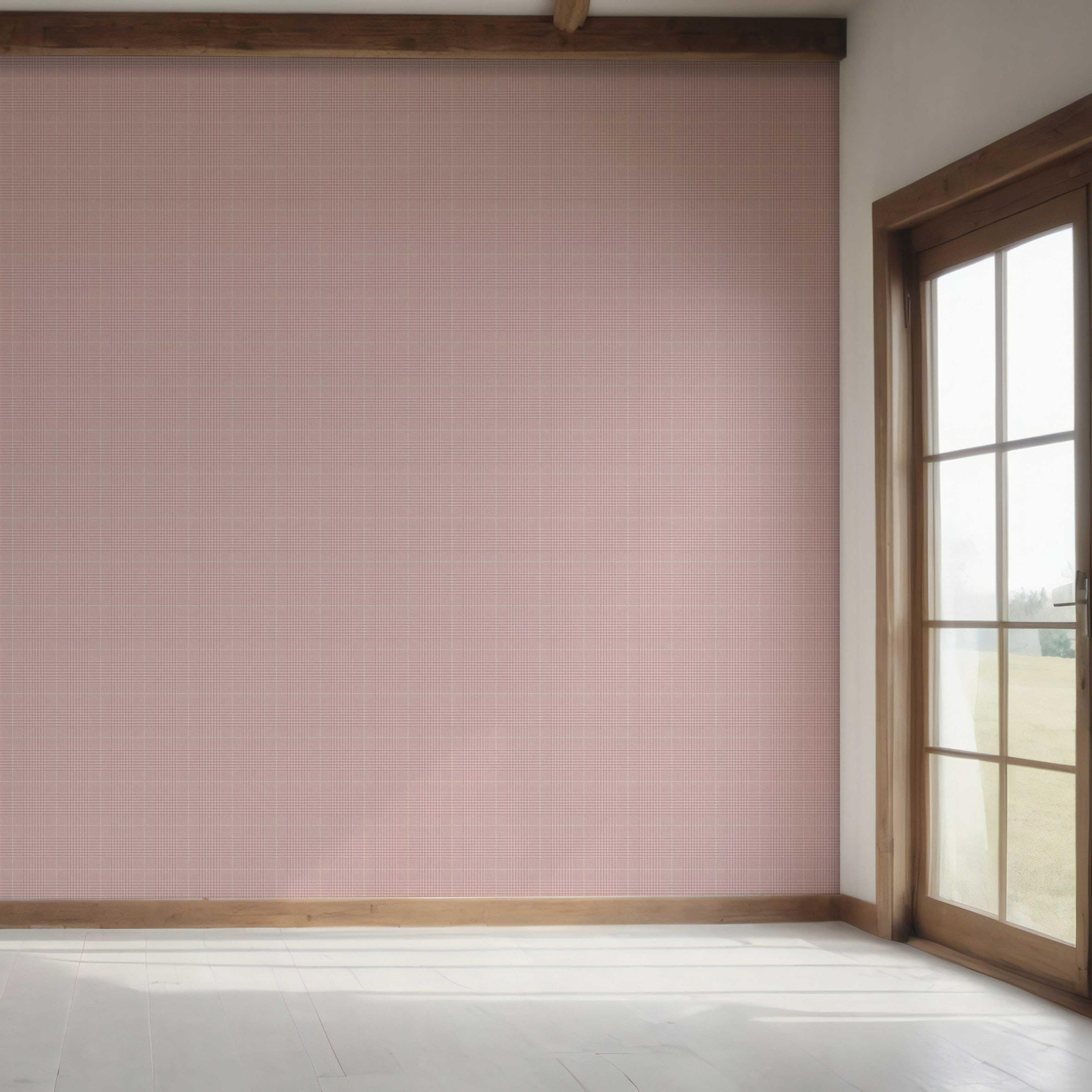 Textured Check/ Geometric Bedroom Wallpaper (Pink)