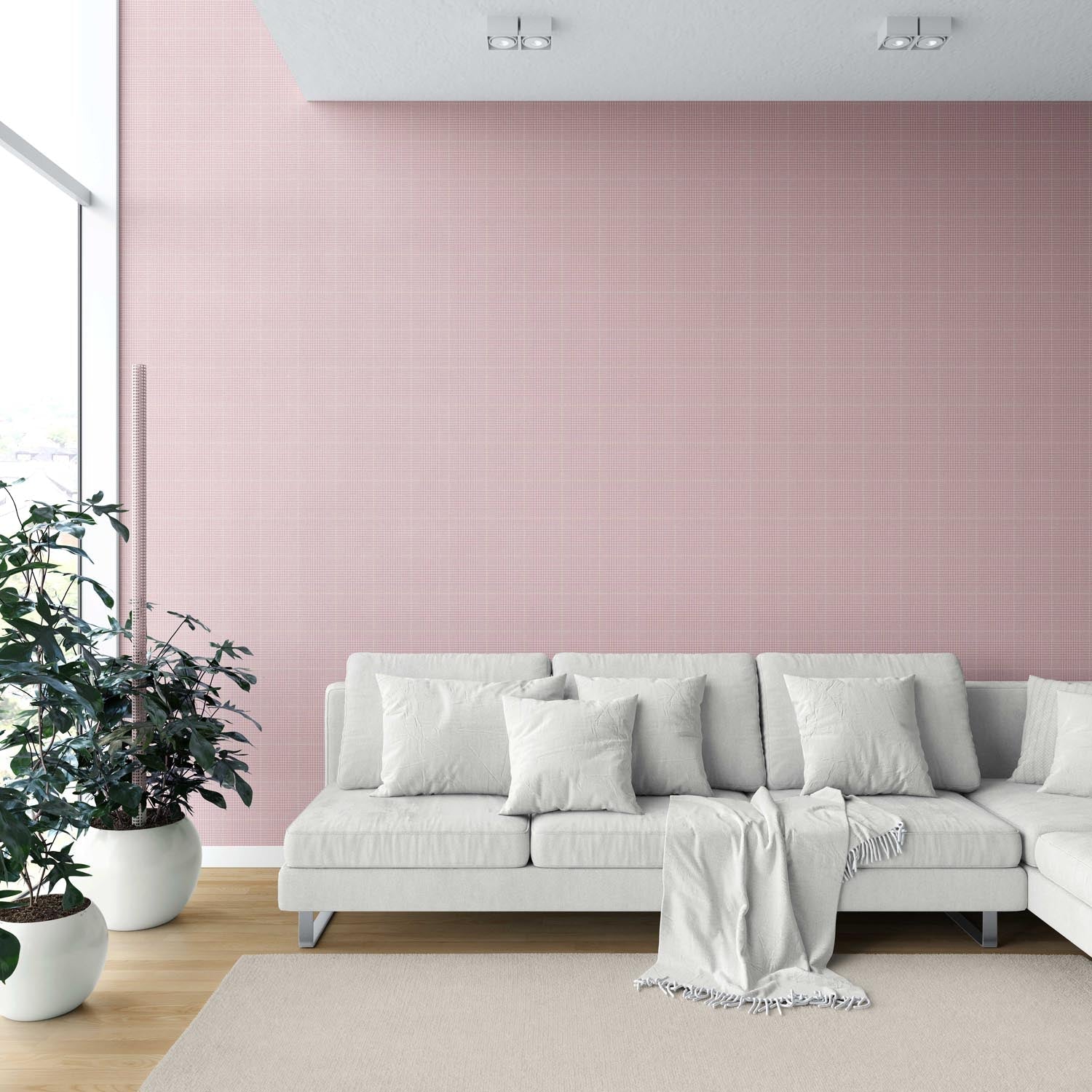 Textured Check/ Geometric Shower Toilet Wallpaper Sample (Pink)