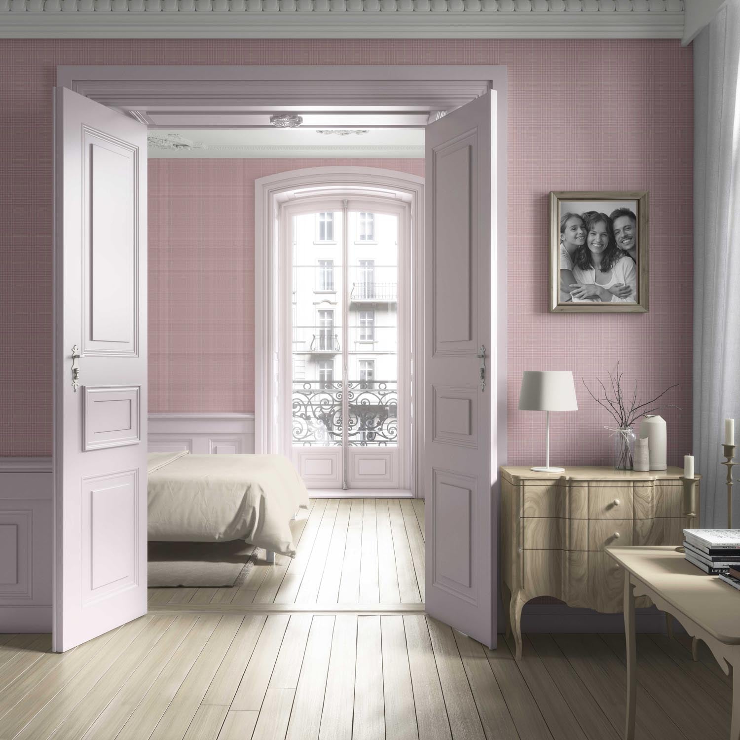 Textured Check/ Geometric Living Room Wallpaper (Pink)