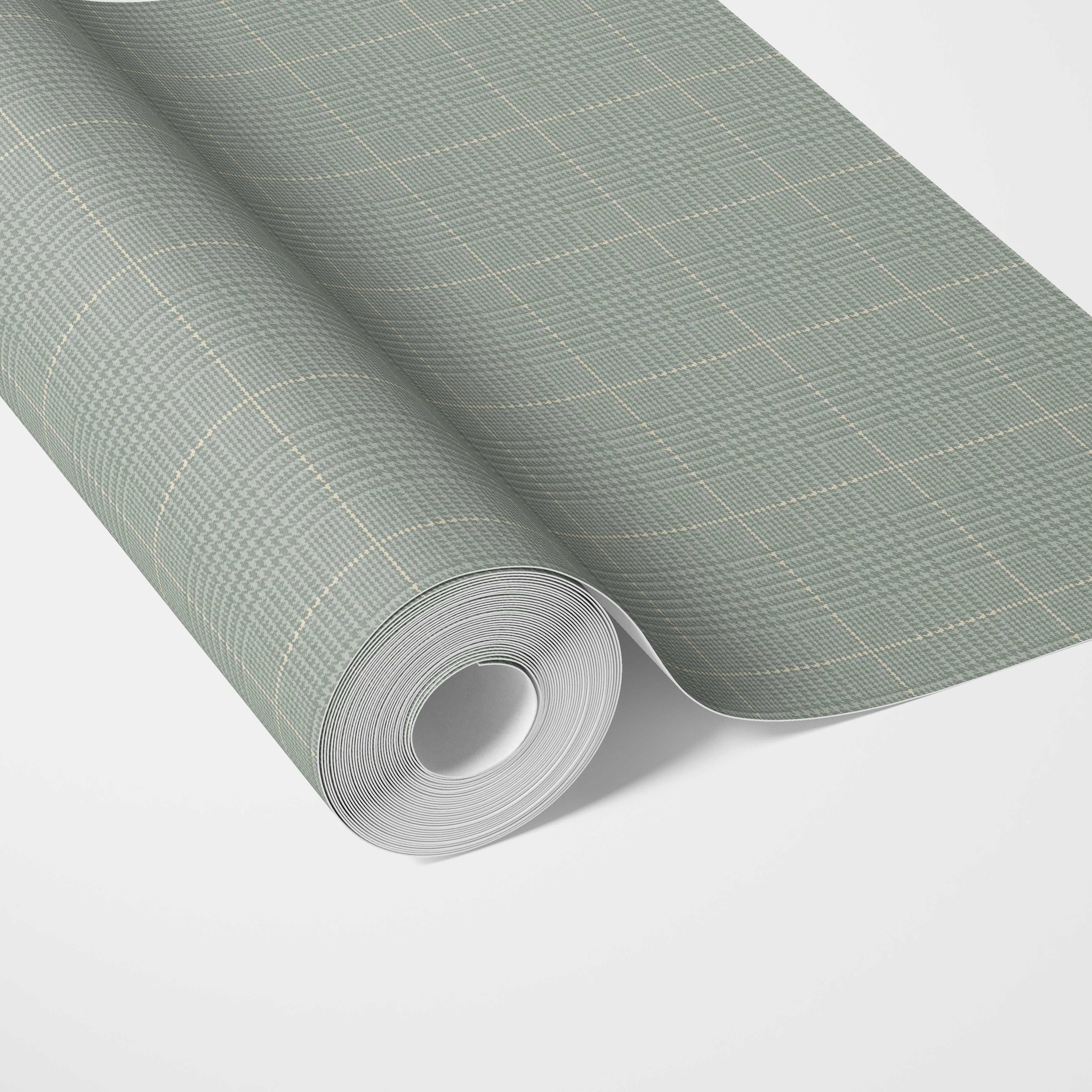 Textured Check/ Geometric Traditional Wallpaper Sample (Sage Green)