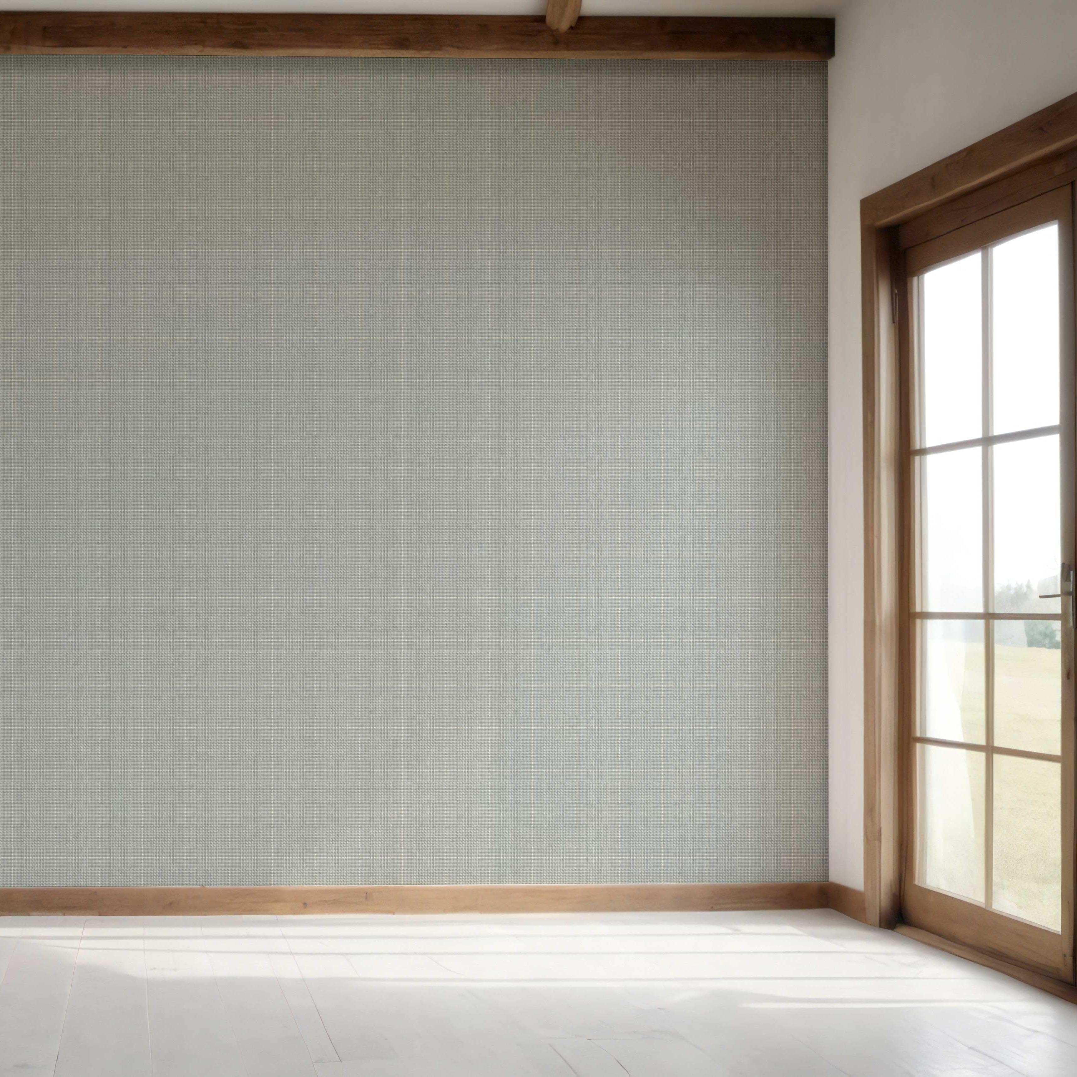Neutral Textured Check/ Geometric Bedroom Wallpaper Sample (Sage Gray)