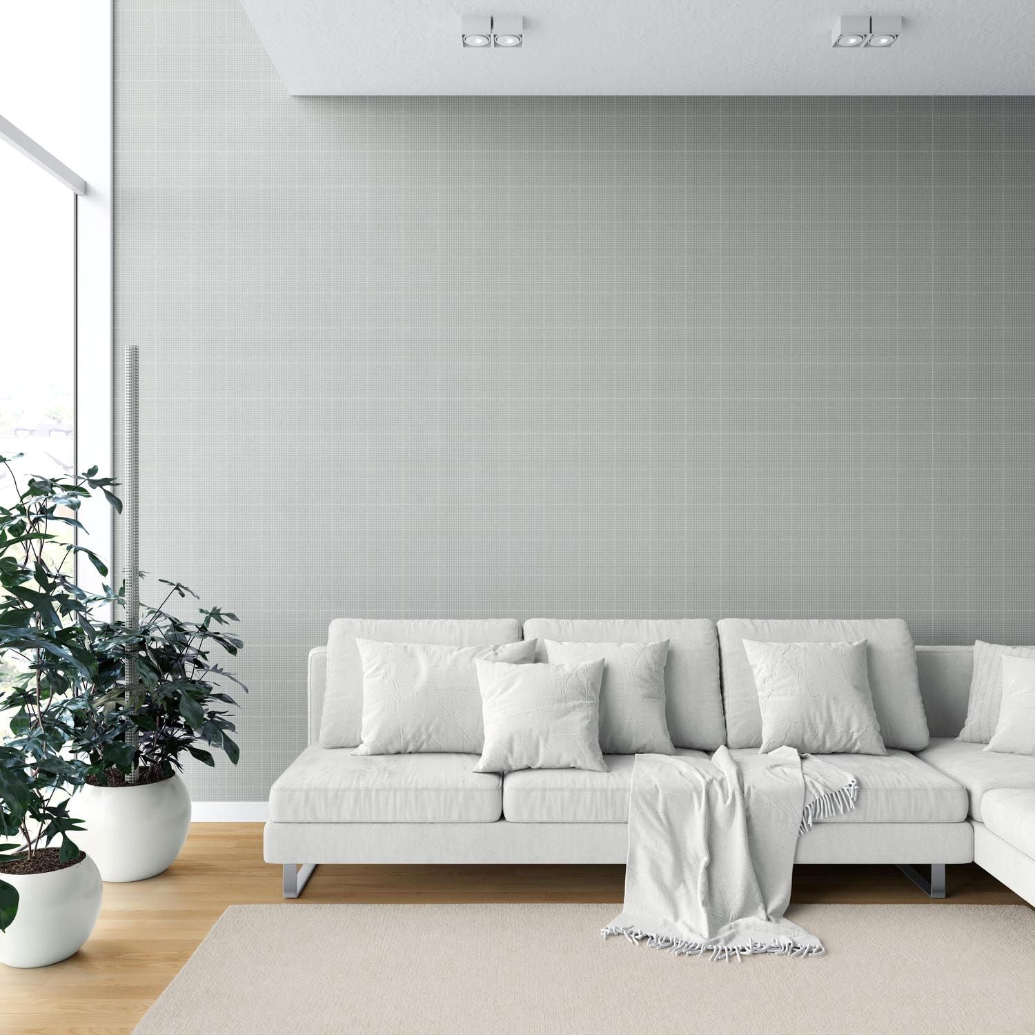 Neutral Textured Check/ Geometric Shower Toilet Wallpaper (Sage Gray)