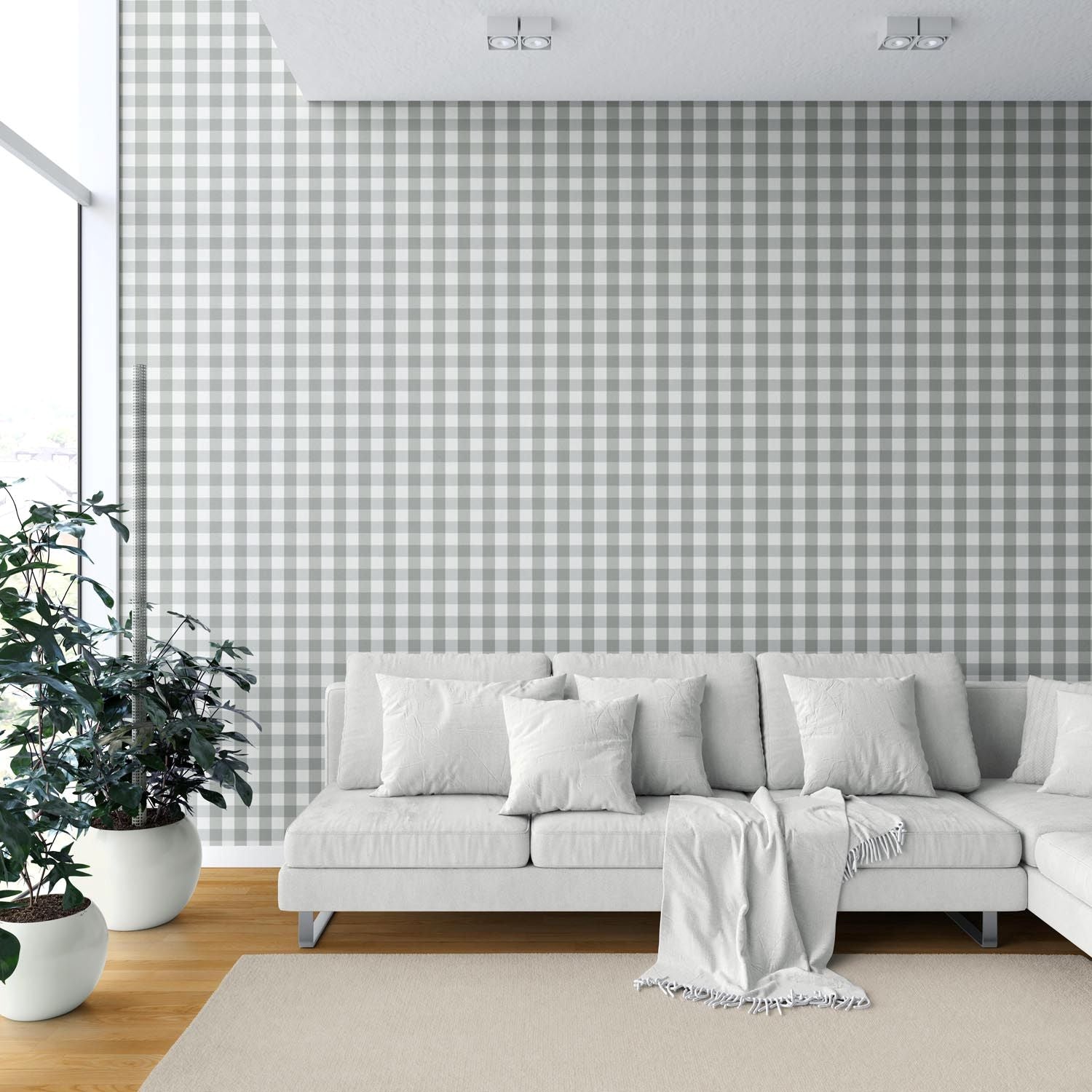 Geometric Gingham Shower Toilet Wallpaper (Gray)