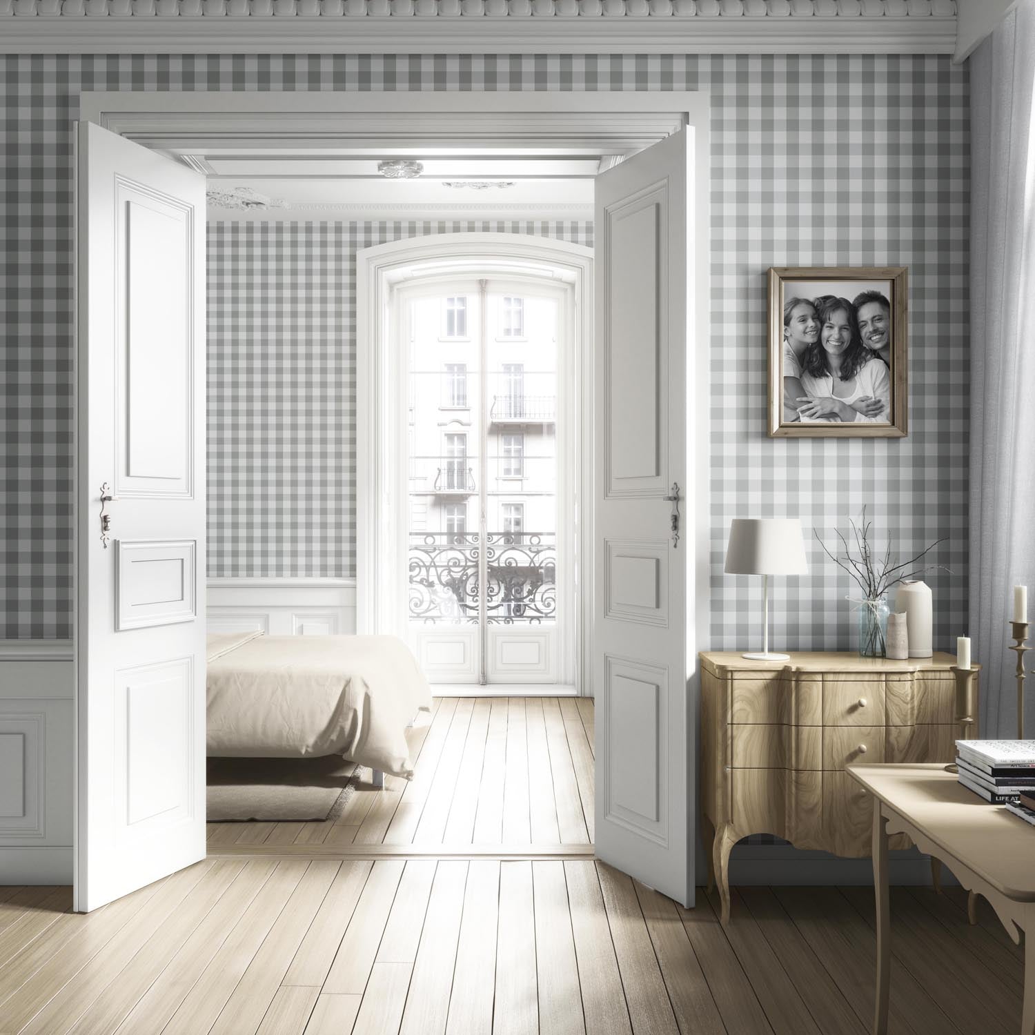 Geometric Gingham Kitchen Wallpaper (Gray)