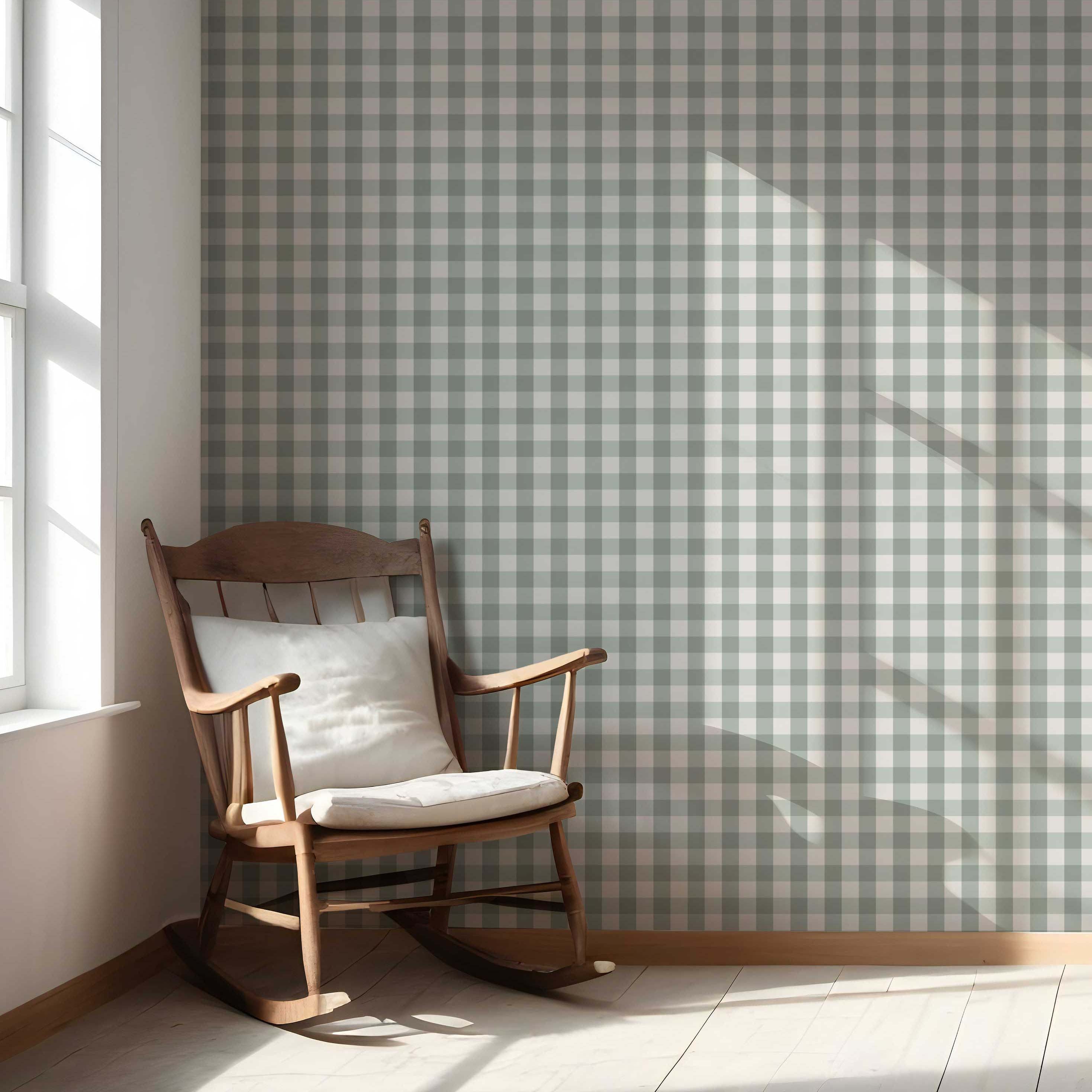 Geometric Gingham Nursery Wallpaper Sample (Duck Egg Blue)