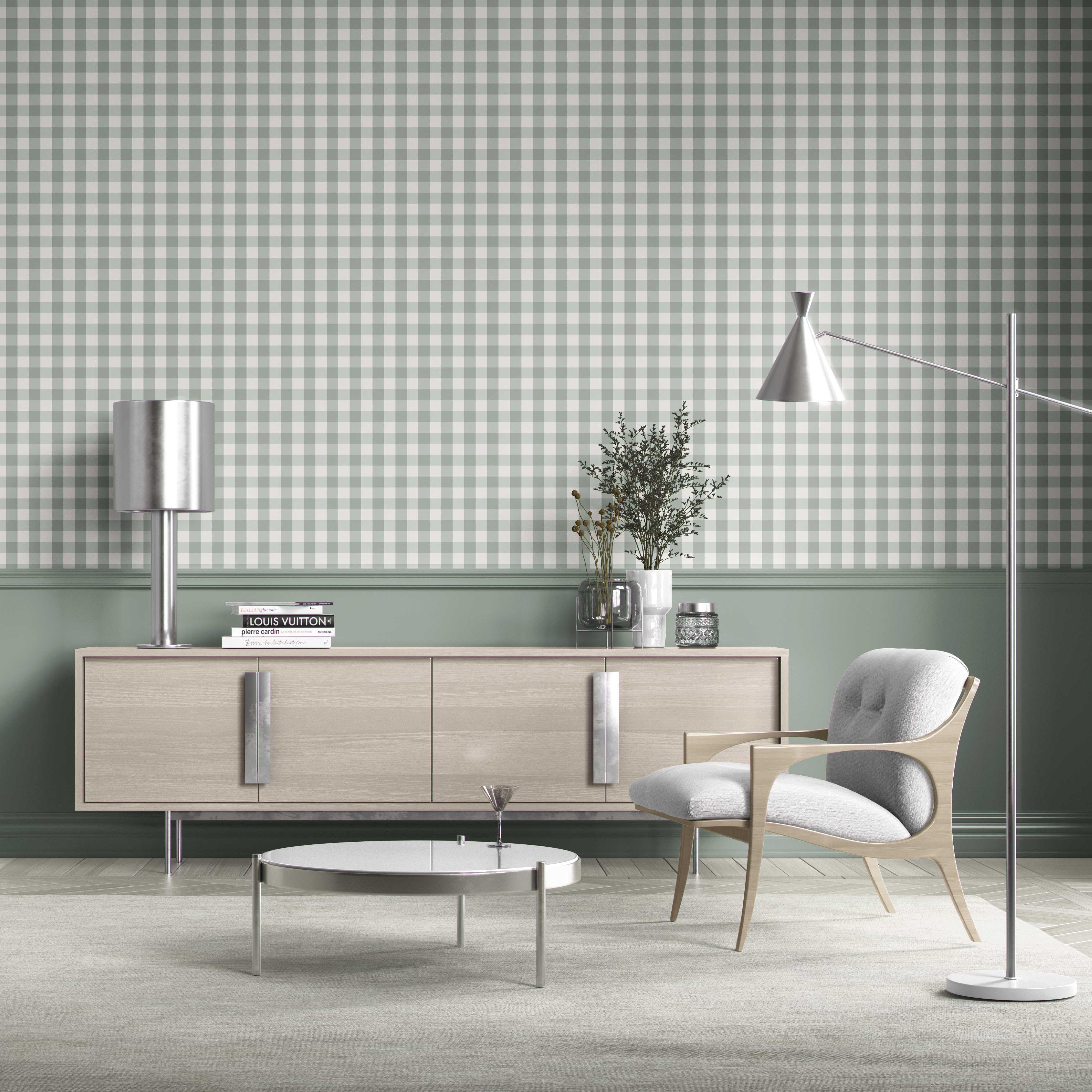 Geometric Gingham Living Room Wallpaper Sample (Duck Egg Blue)