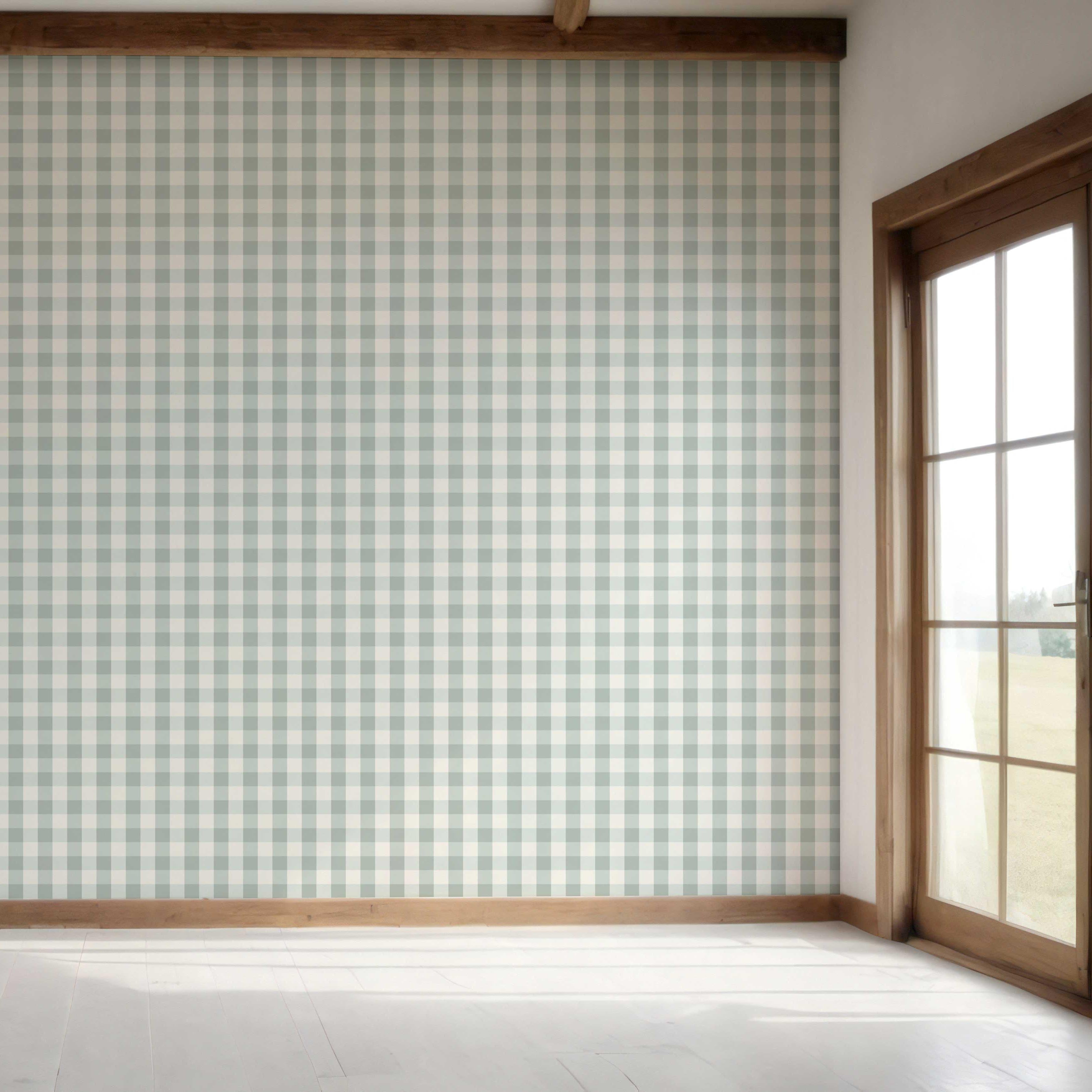 Geometric Gingham Bedroom Wallpaper (Duck Egg Blue)