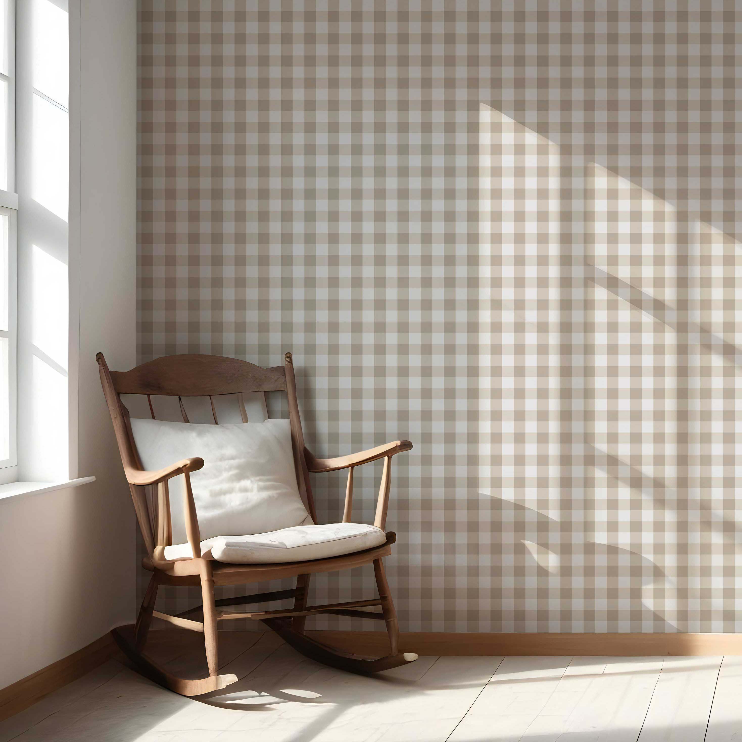 Neutral Geometric Gingham Nursery Wallpaper Sample (Warm Beige)