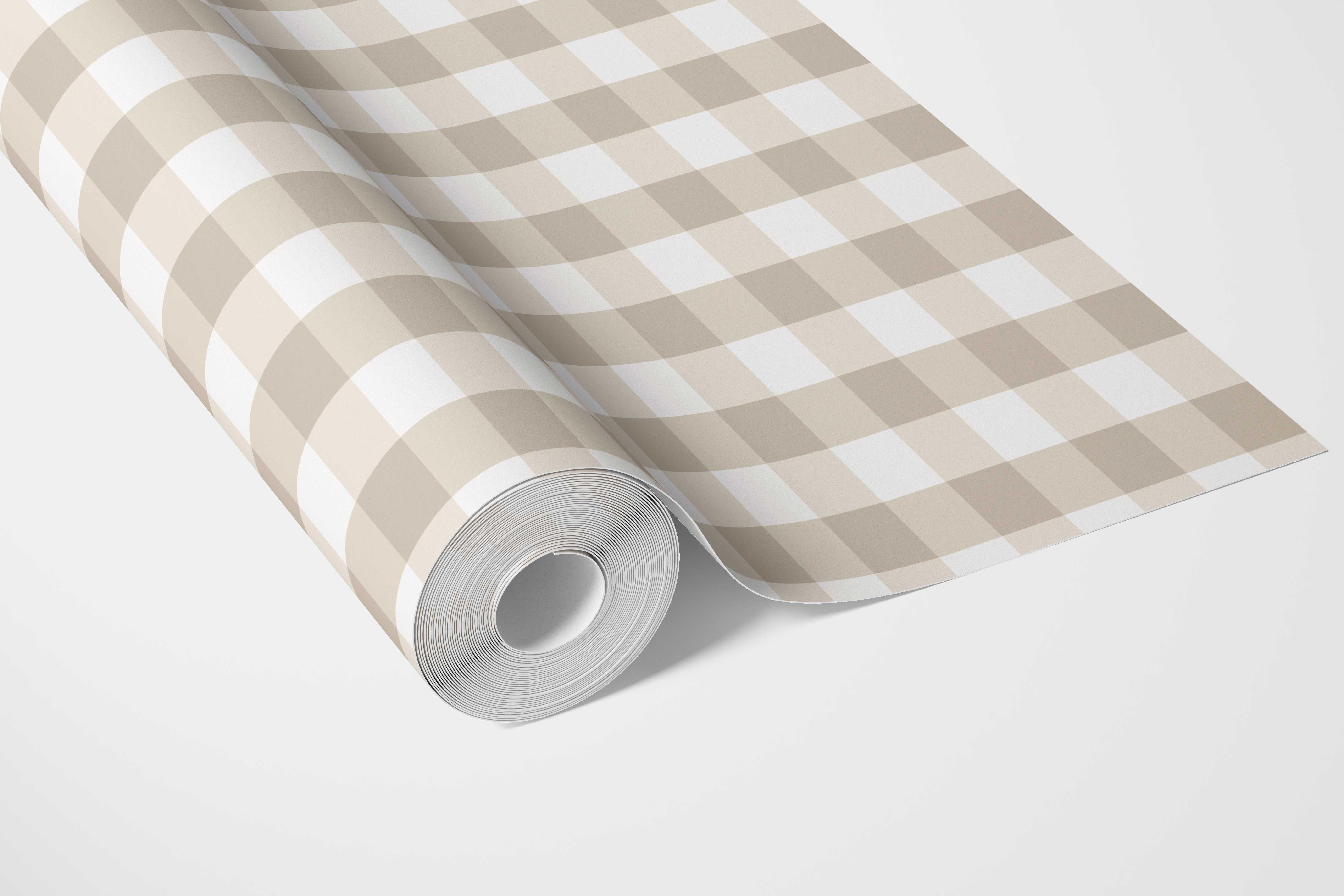 Neutral Geometric Gingham Bathroom Wallpaper Sample (Warm Beige)