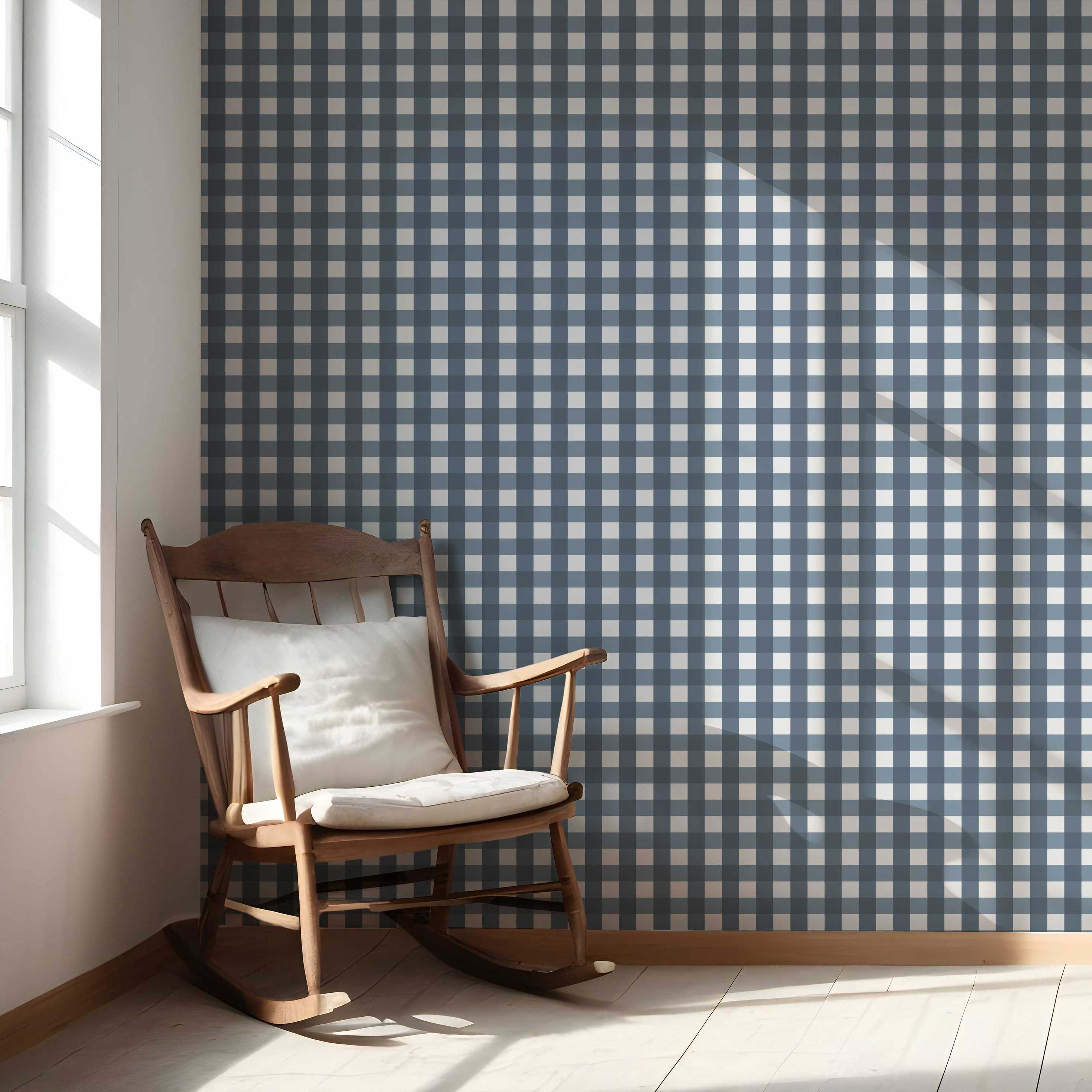 Geometric Gingham Nursery Wallpaper (Slate Blue)