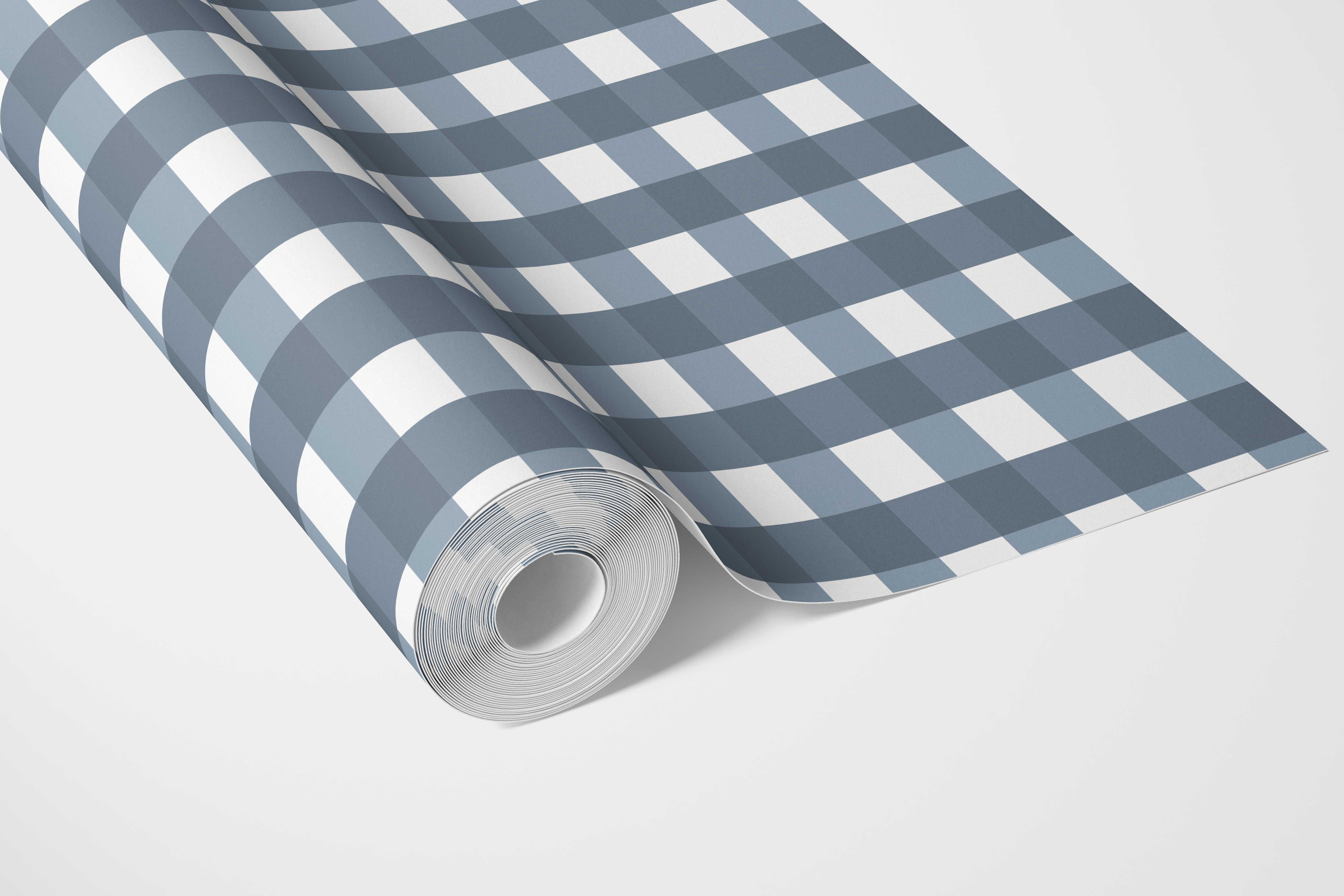 Geometric Gingham Bathroom Wallpaper (Slate Blue)
