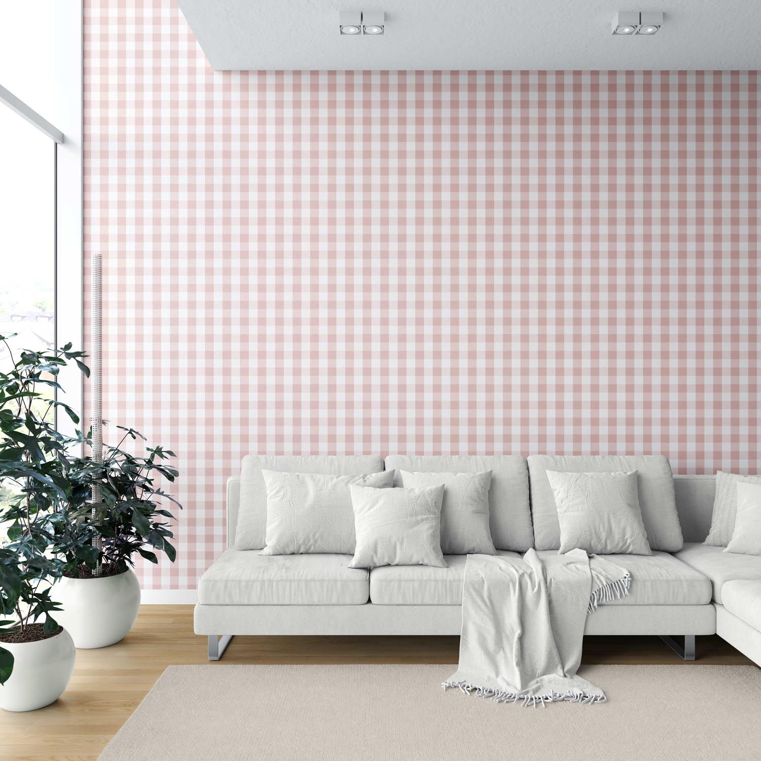 Geometric Gingham Shower Toilet Wallpaper Sample (Pink)