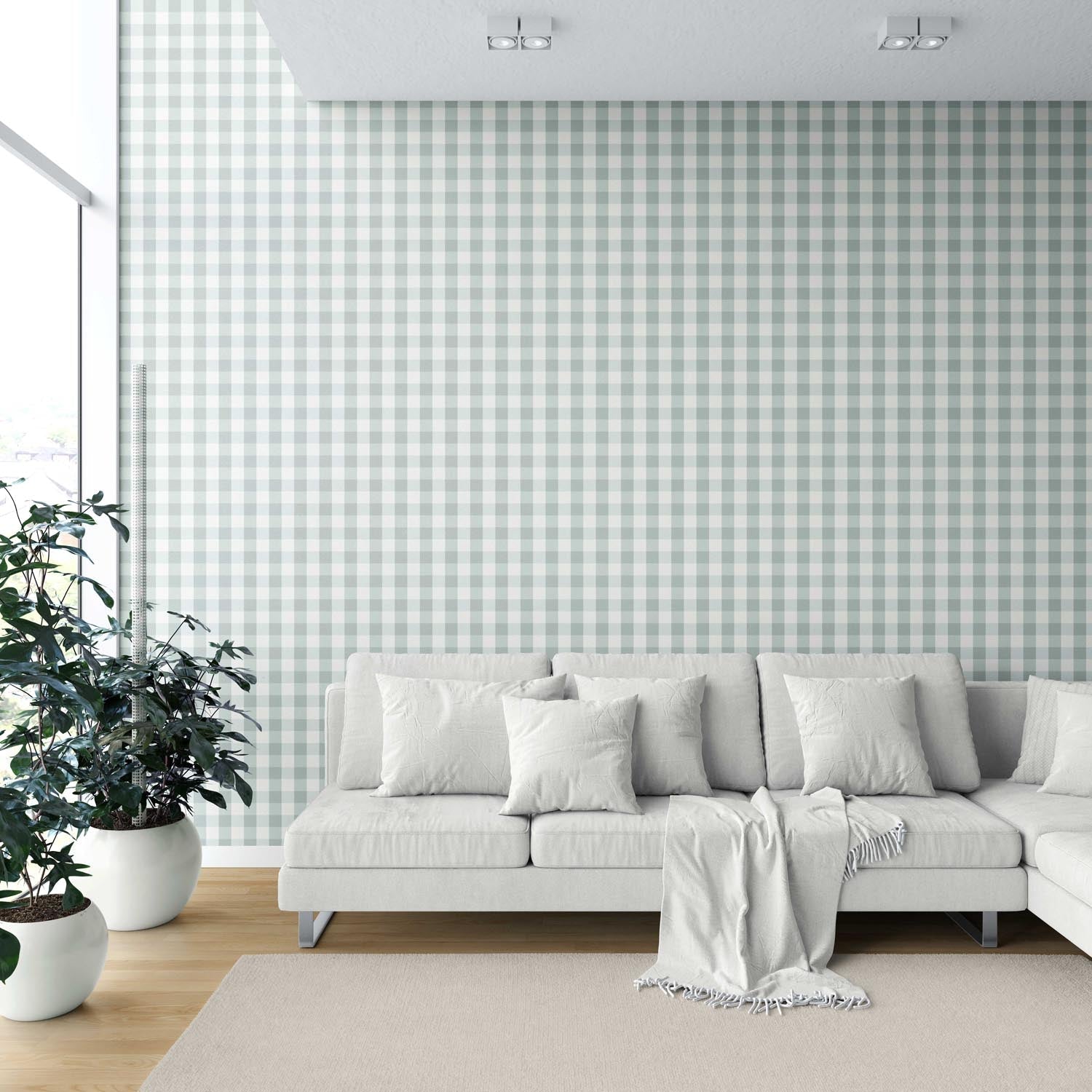 Geometric Gingham Shower Toilet Wallpaper (Powder Blue)