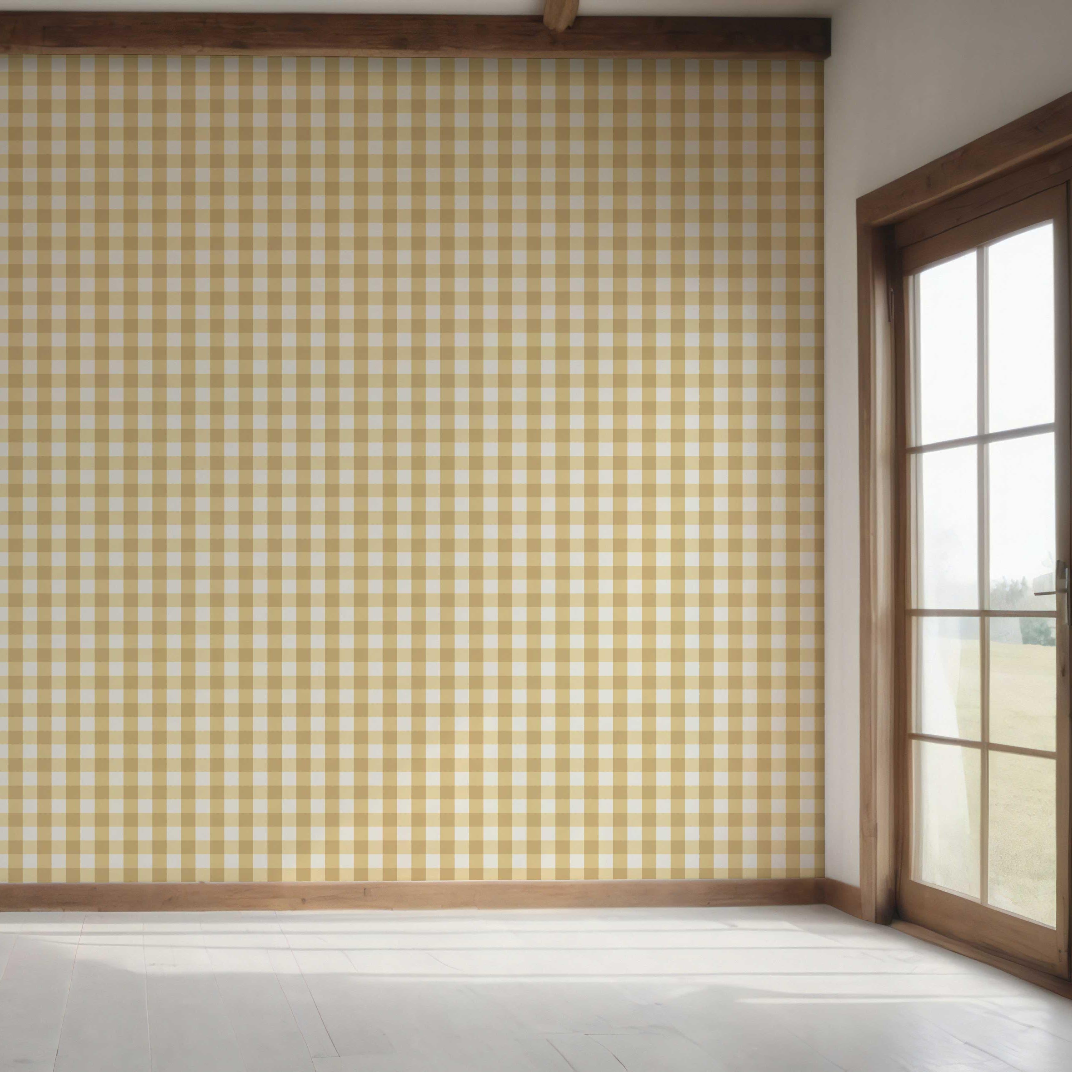 Geometric Gingham Bedroom Wallpaper Sample (Yellow)