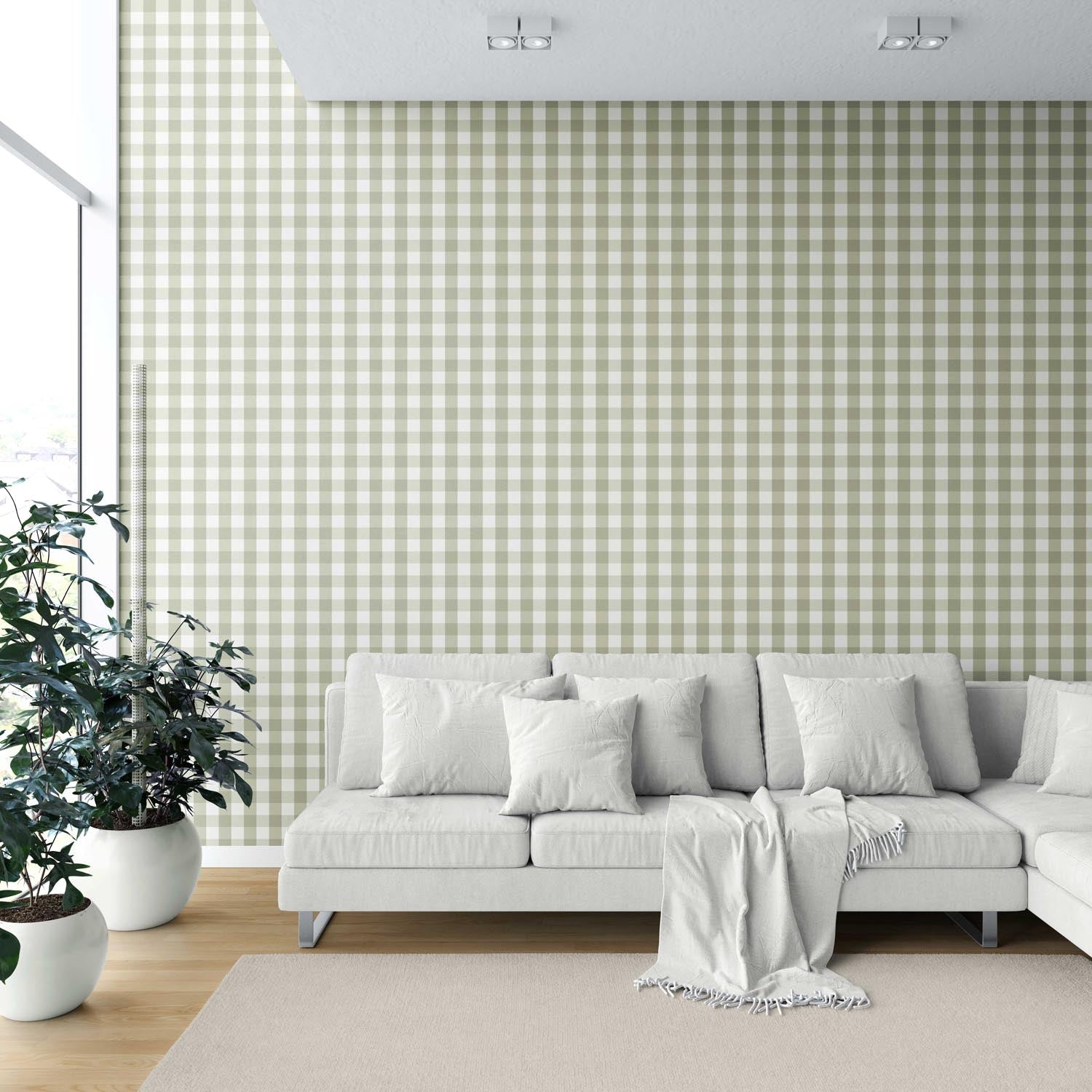 Geometric Gingham Shower Toilet Wallpaper (Olive Green)