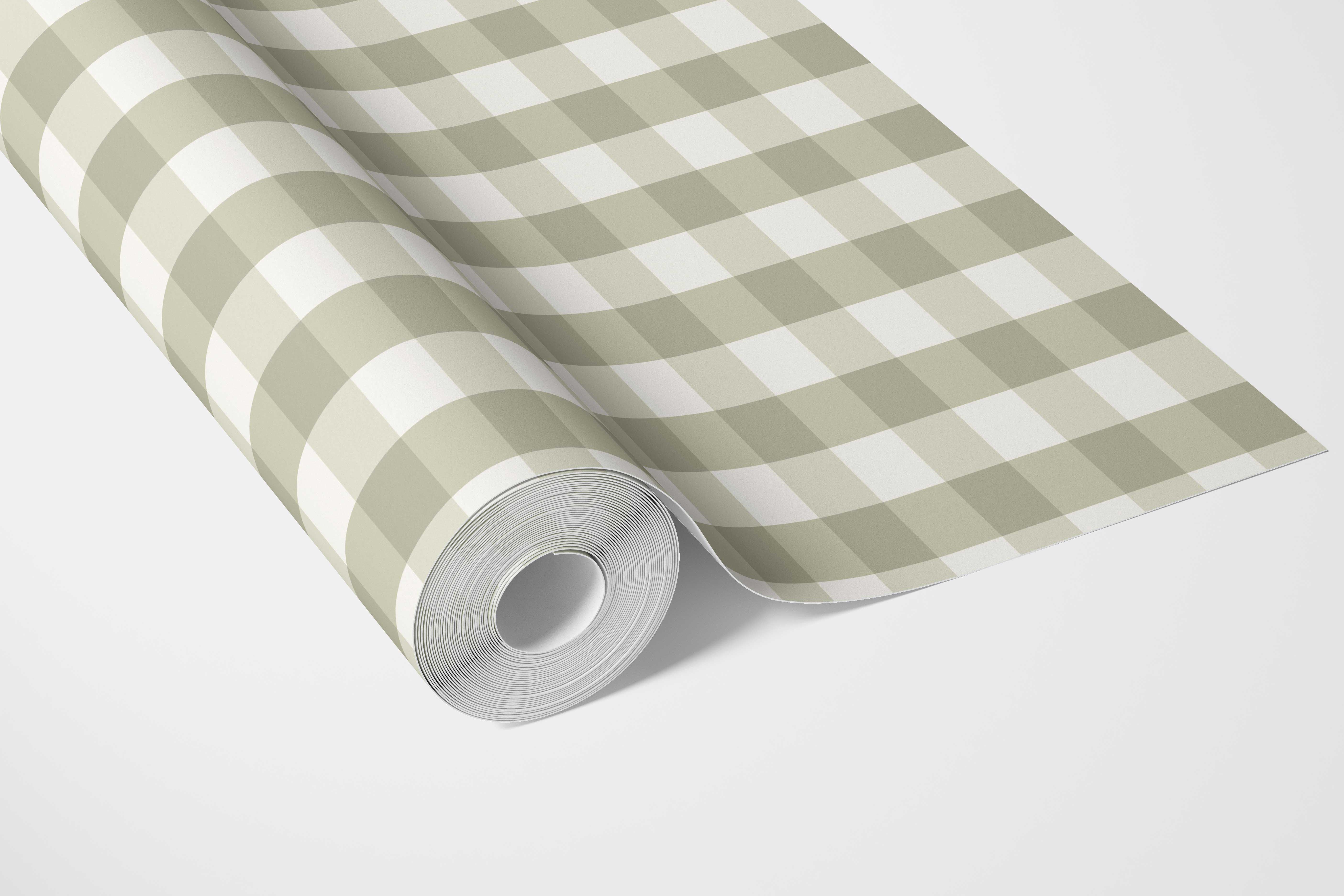 Geometric Gingham Bathroom Wallpaper (Olive Green)