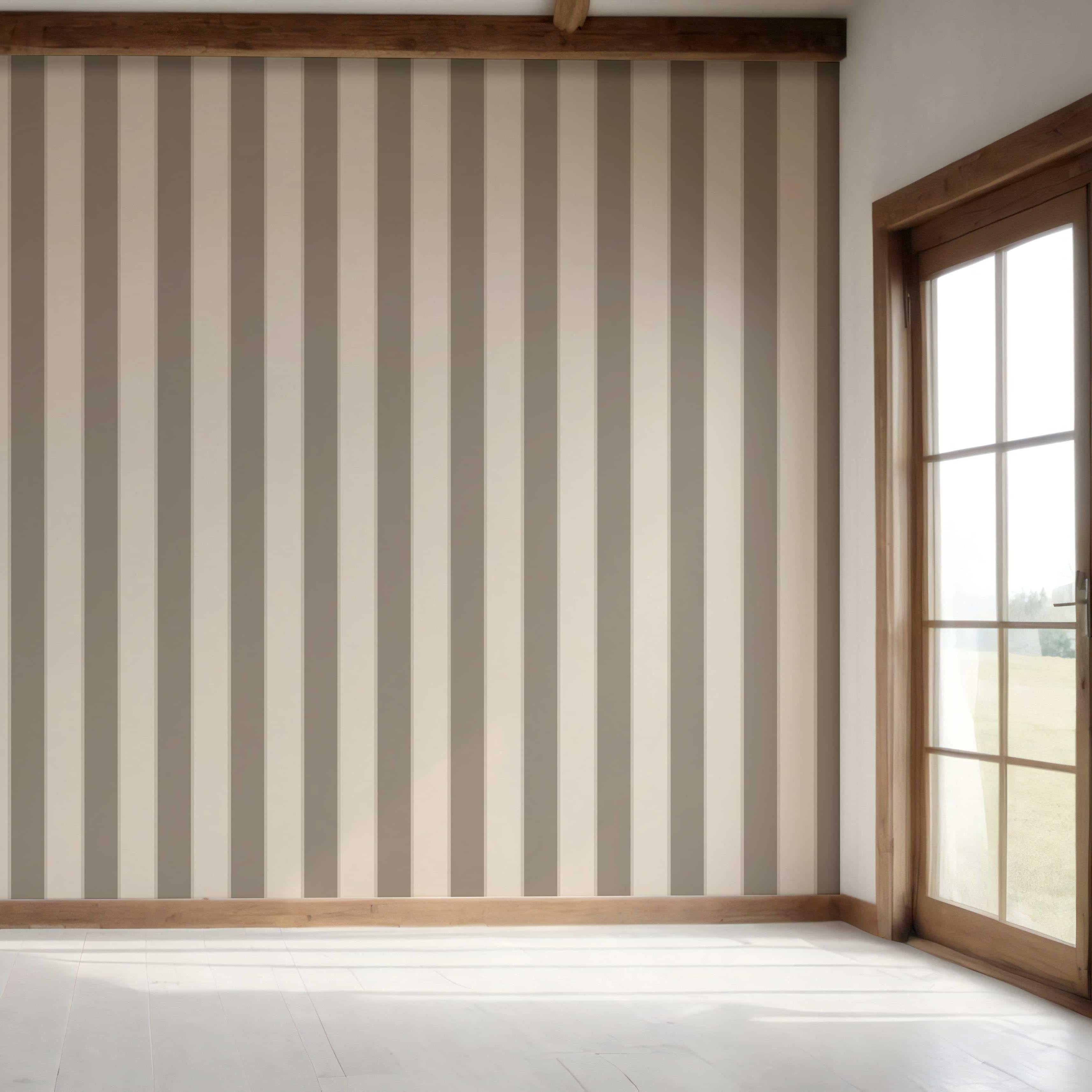 Neutral Geometric Striped Bedroom Wallpaper Sample (Cream/ Taupe Gray/ Brown)