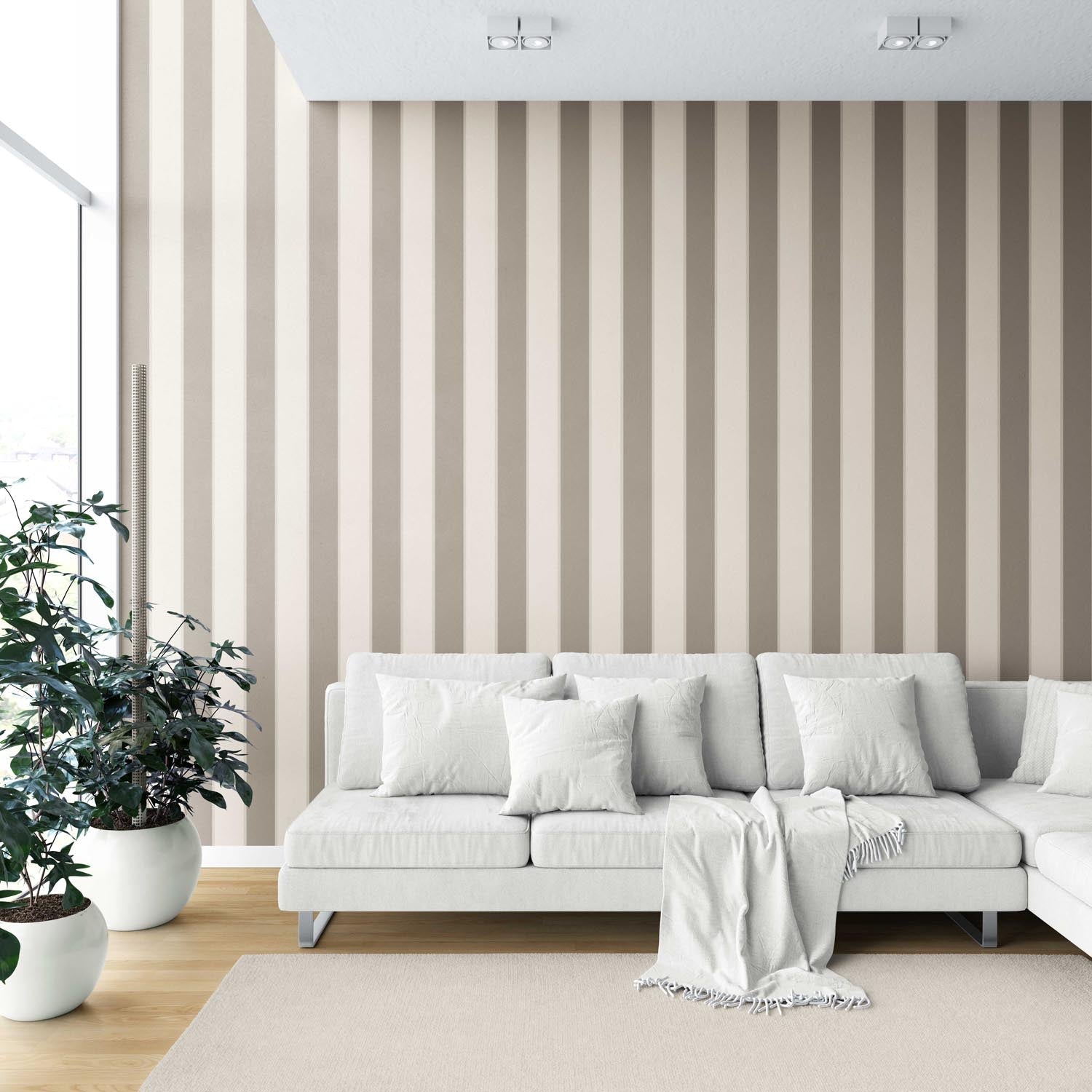 Neutral Geometric Striped Kitchen Wallpaper (Cream/ Taupe Gray/ Brown)