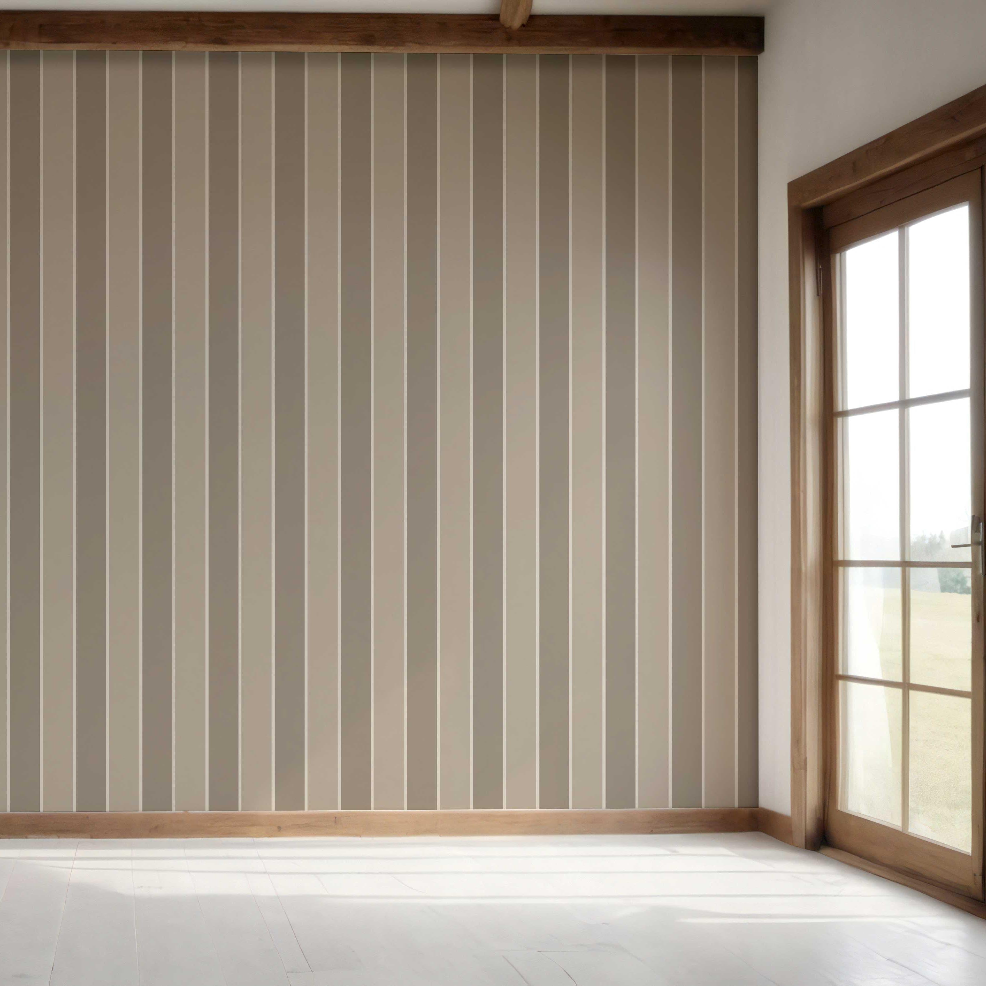 Neutral Geometric Striped Bedroom Wallpaper (Taupe Gray/ Brown)