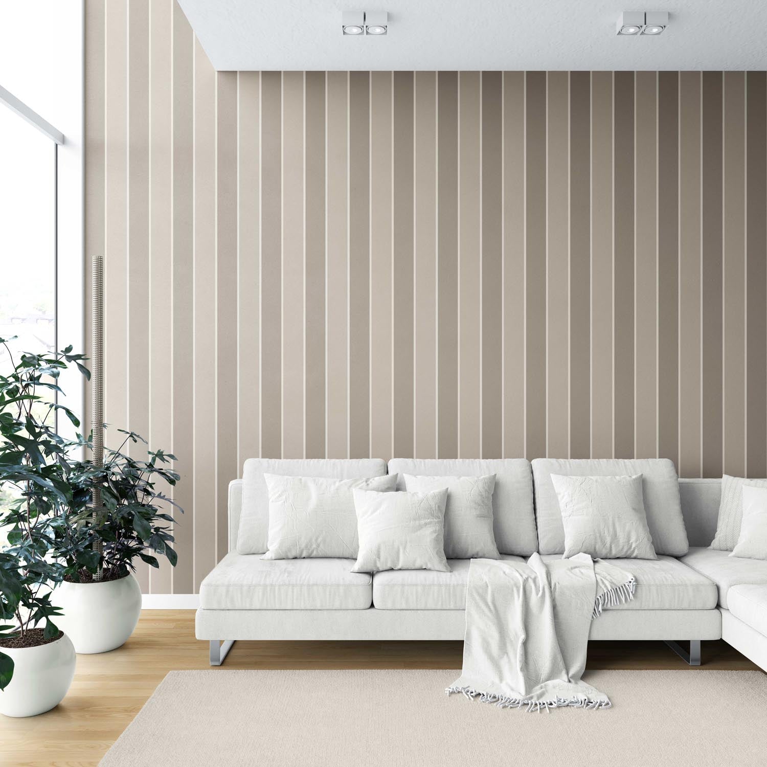 Neutral Geometric Striped Shower Toilet Wallpaper (Taupe Gray/ Brown)