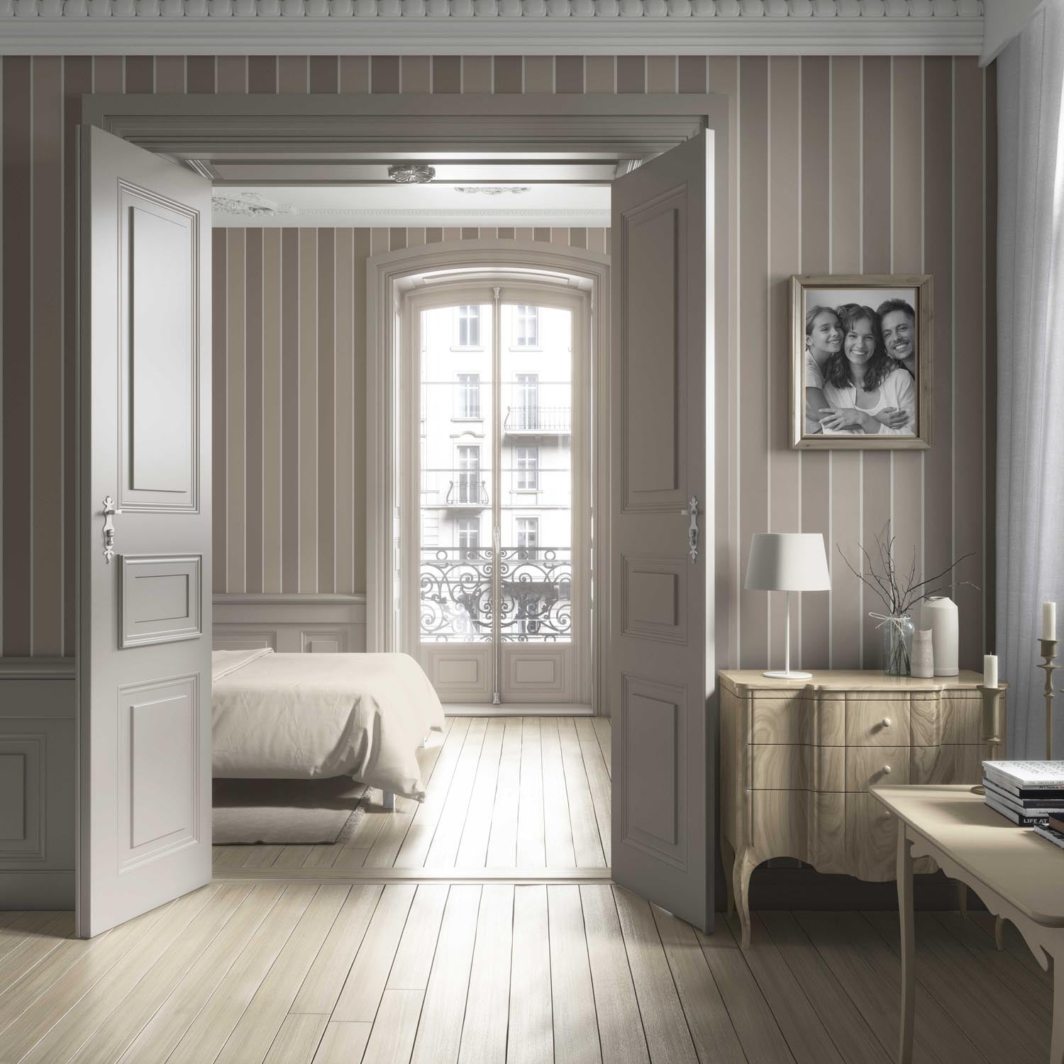Neutral Geometric Striped Bathroom Wallpaper (Taupe Gray/ Brown)