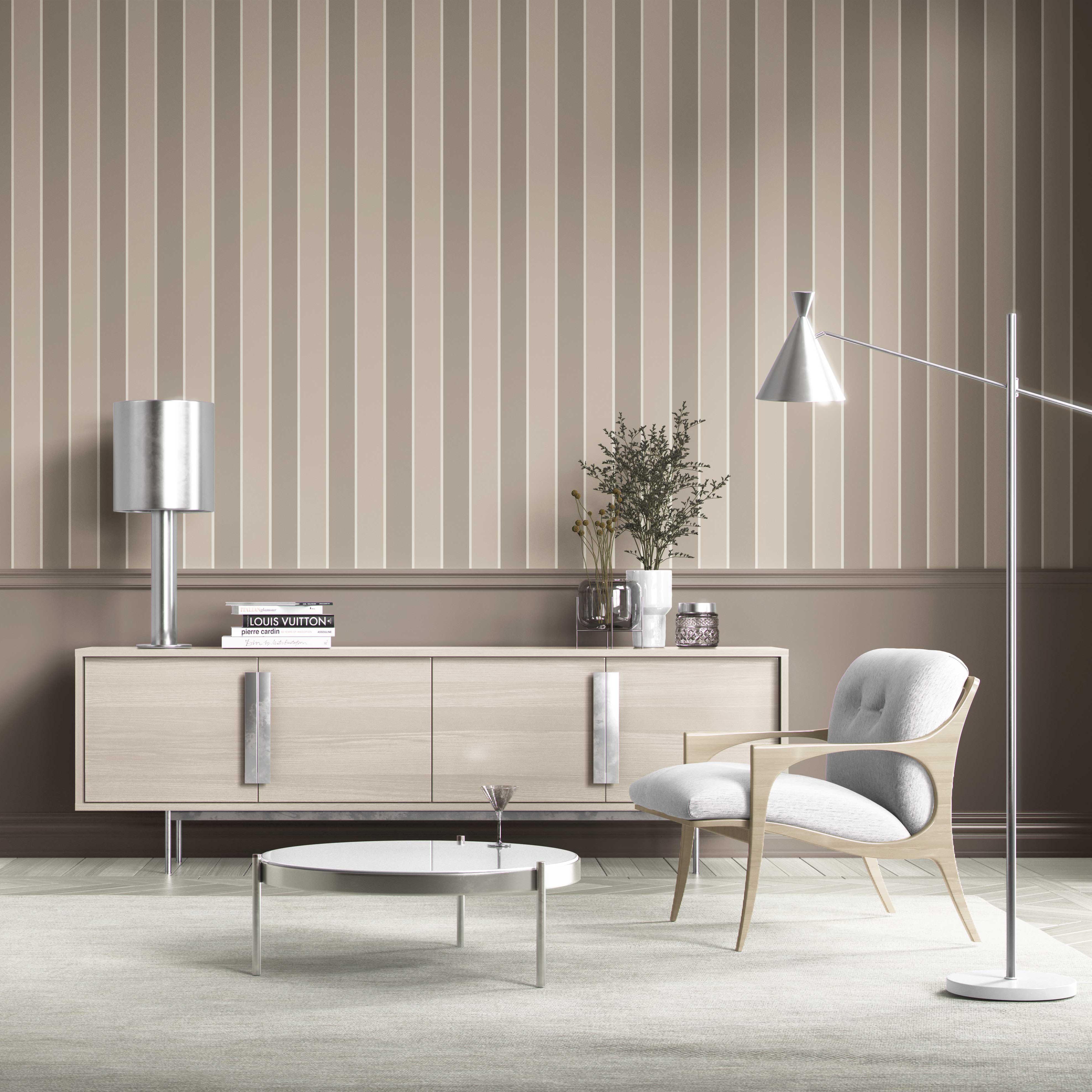 Neutral Geometric Striped Kitchen Wallpaper Sample (Taupe Gray/ Brown)