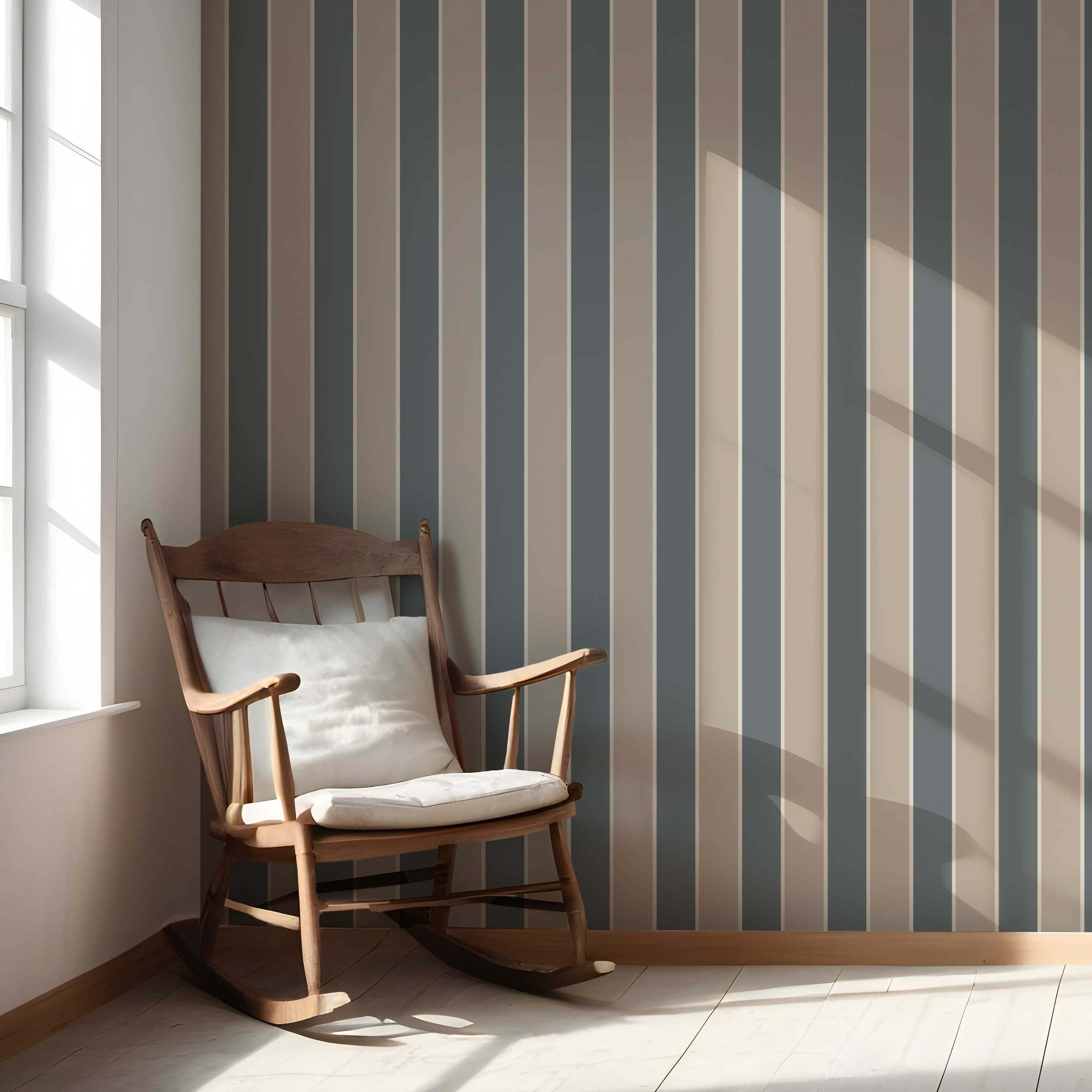 Neutral Geometric Striped Living Room Wallpaper Sample (Stone Blue/ Beige)