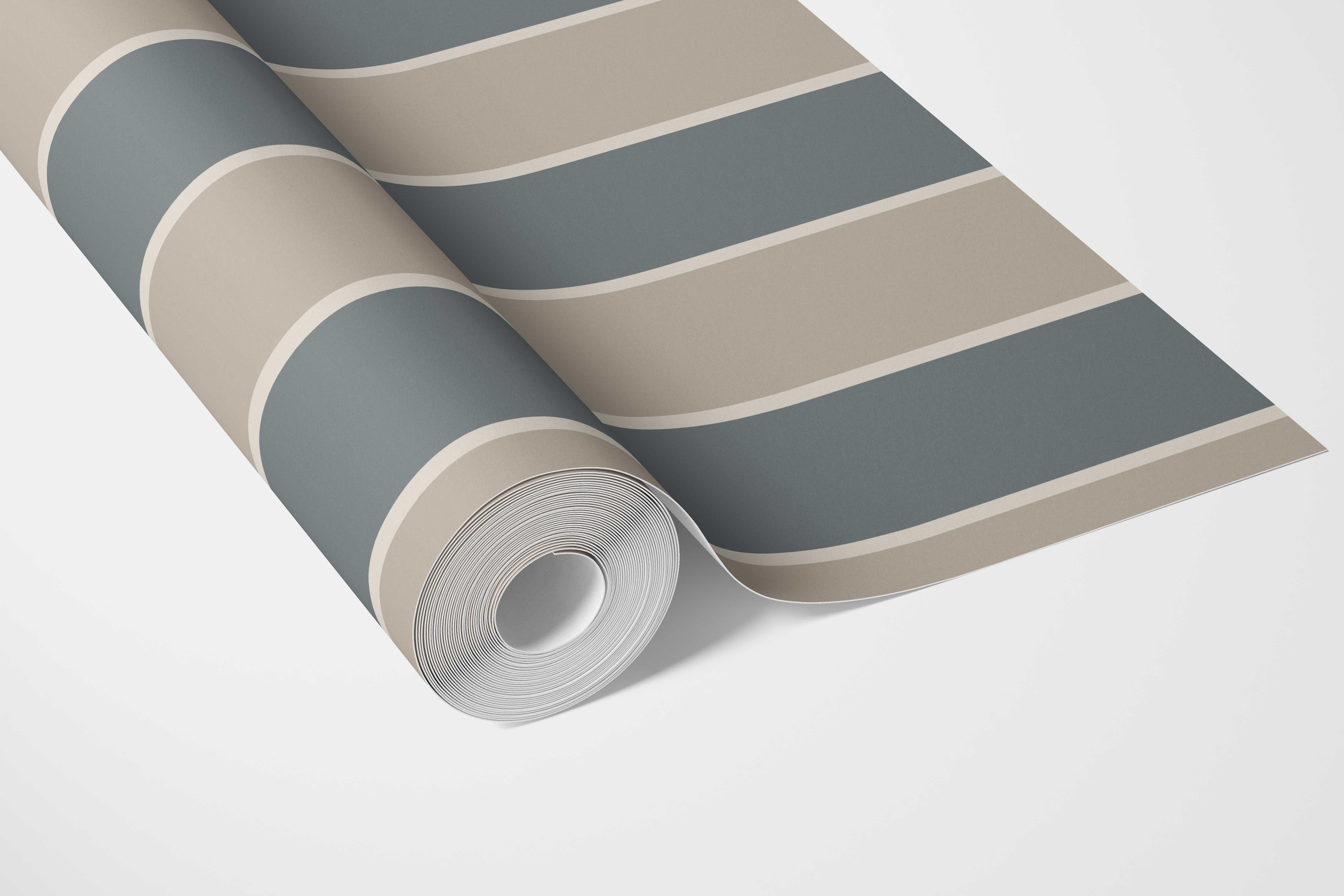 Neutral Geometric Striped Nursery Wallpaper (Stone Blue/ Beige)