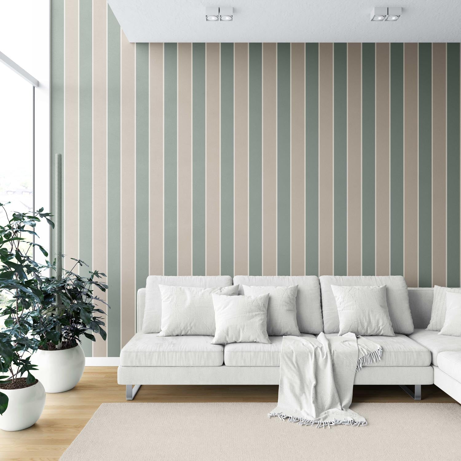 Geometric Striped Shower Toilet Wallpaper (Green / Beige)