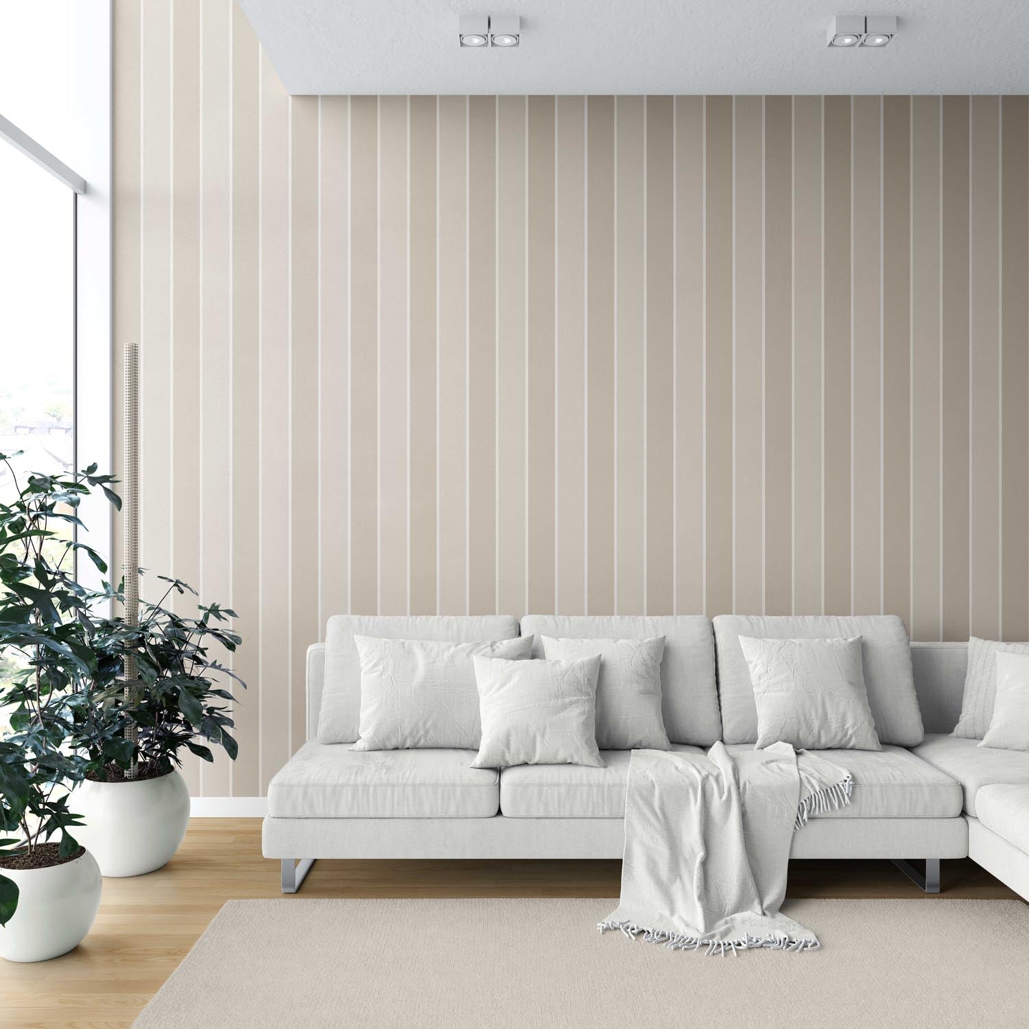 Neutral Geometric Striped Shower Toilet Wallpaper Sample (Beige/ Cream)