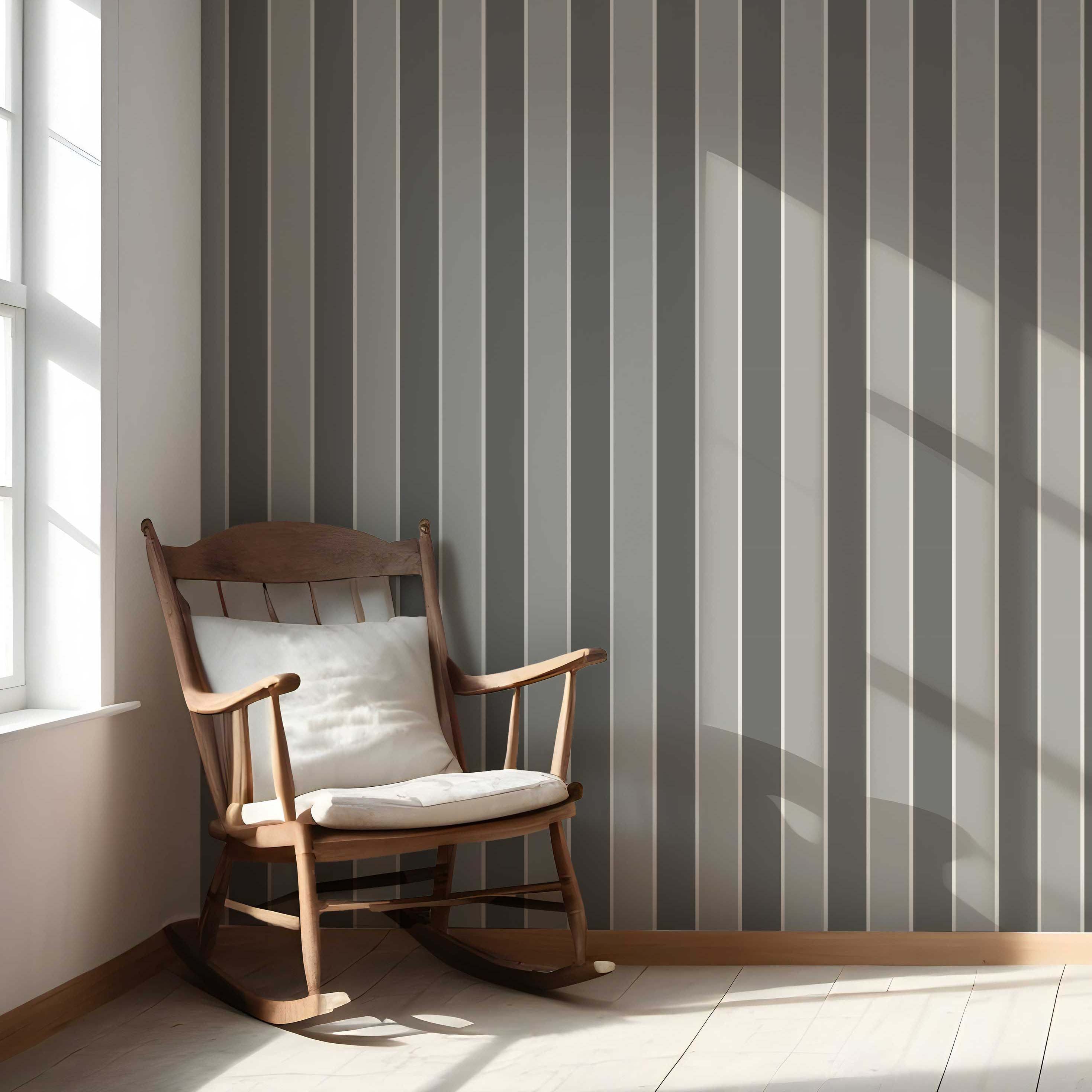Neutral Geometric Striped Living Room Wallpaper (Gray)