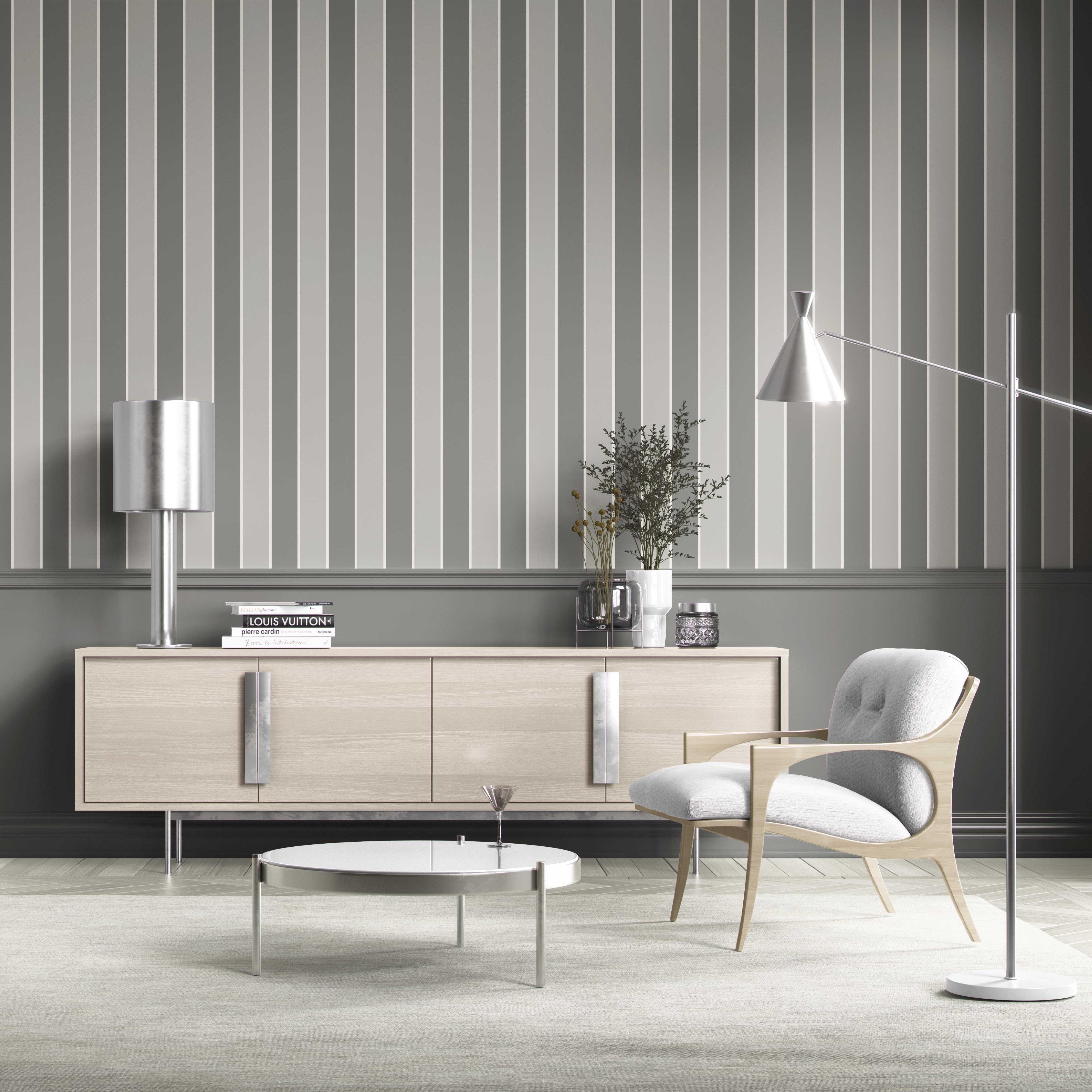 Neutral Geometric Striped Kitchen Wallpaper Sample (Gray)