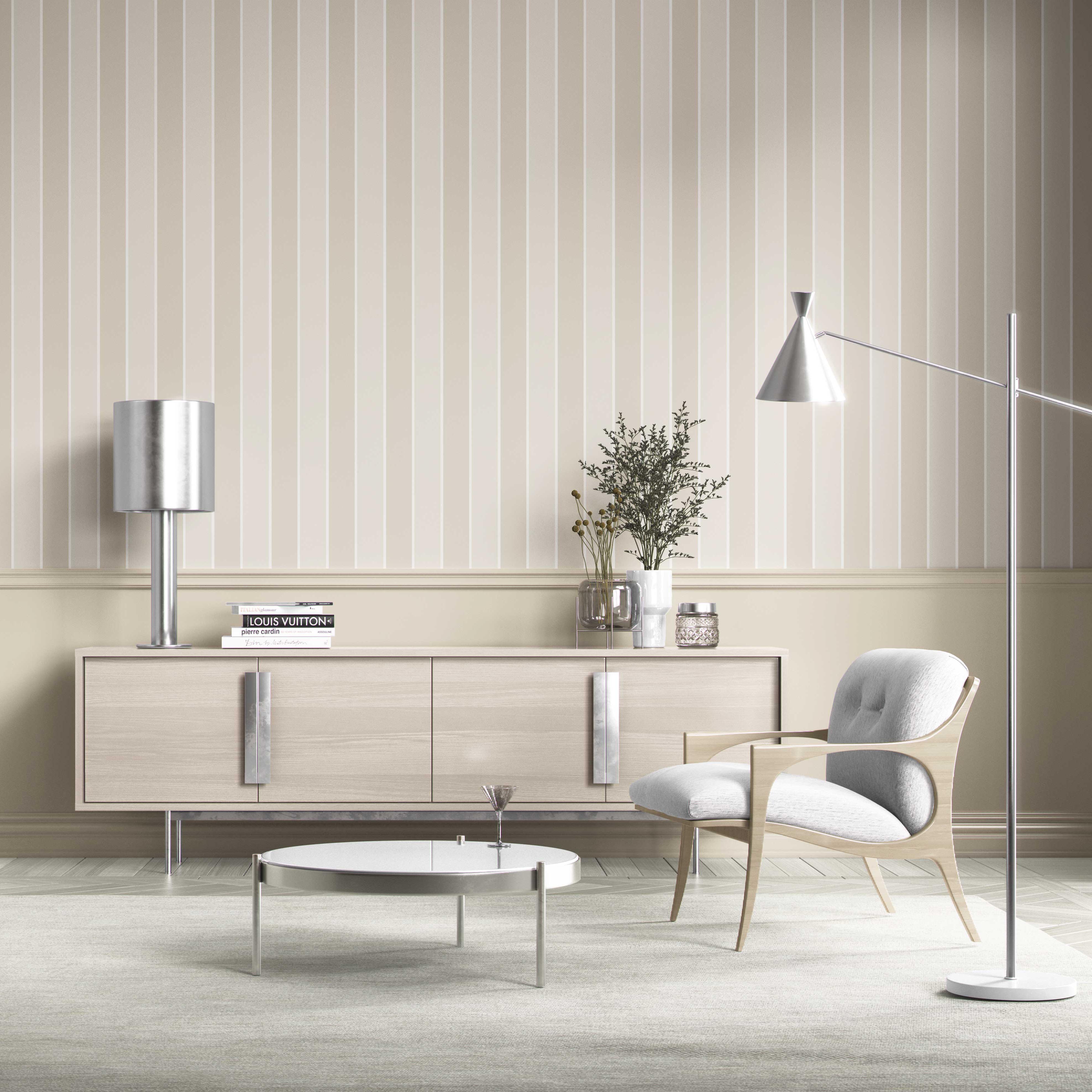 Neutral Geometric Striped Kitchen Wallpaper Sample (Beige/ Cream)