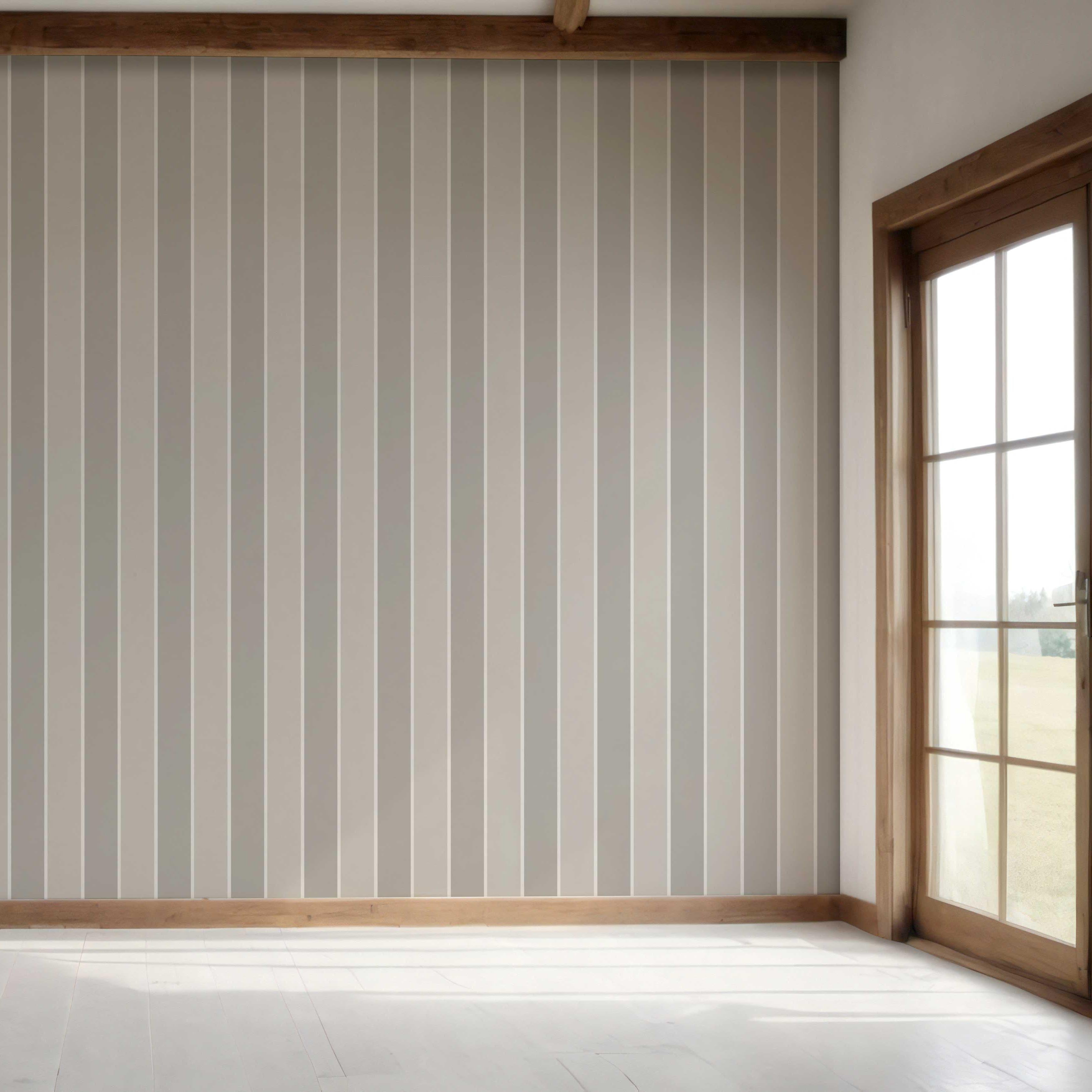 Neutral Geometric Striped Bedroom Wallpaper Sample (Gray/ Beige/ Taupe)