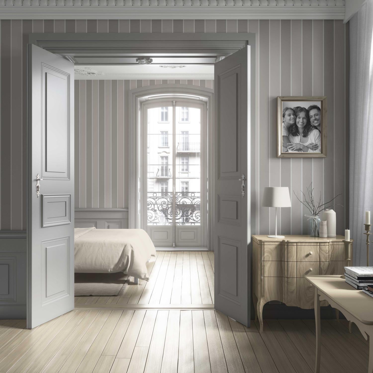 Neutral Geometric Striped Bathroom Wallpaper Sample (Gray/ Beige/ Taupe)
