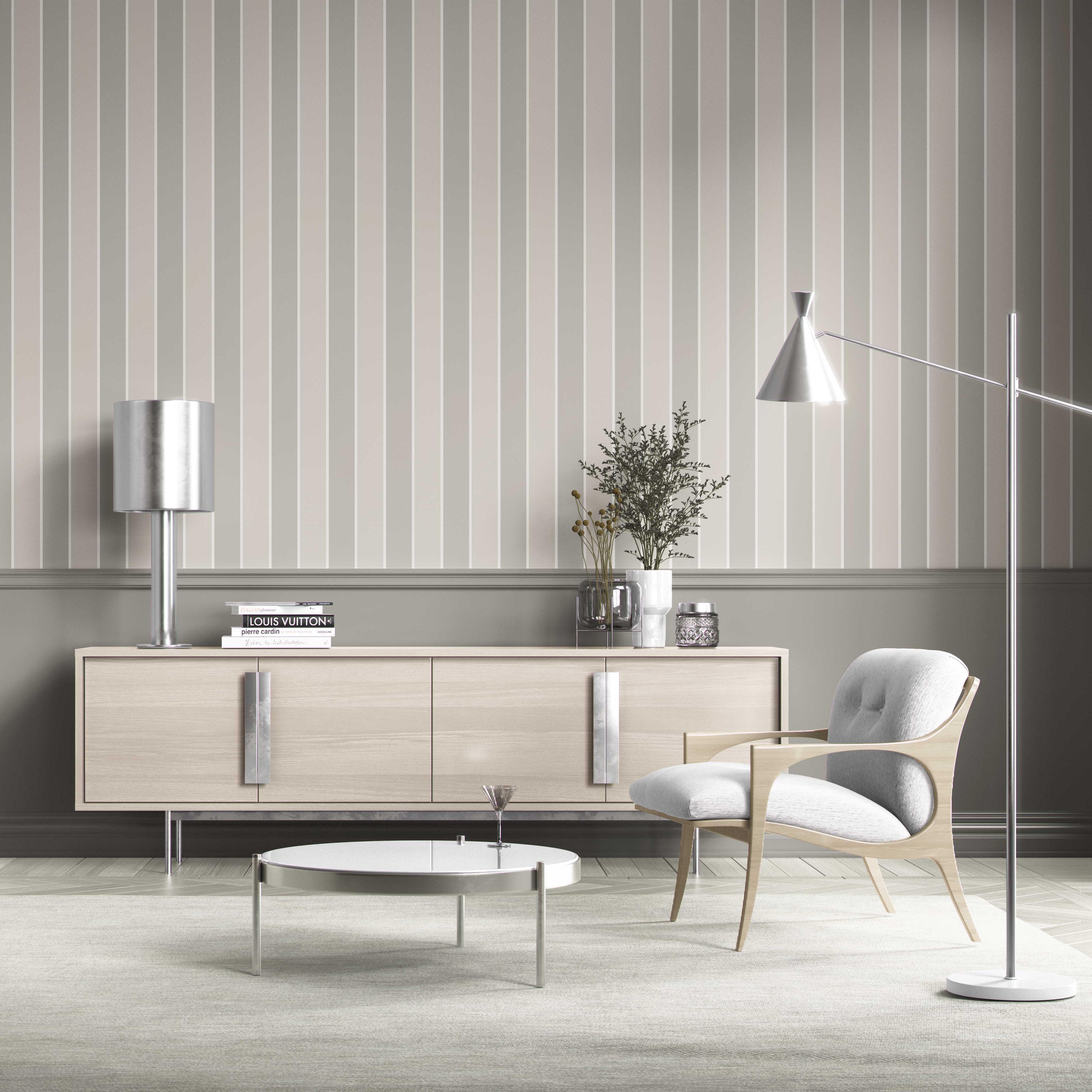 Neutral Geometric Striped Kitchen Wallpaper Sample (Gray/ Beige/ Taupe)