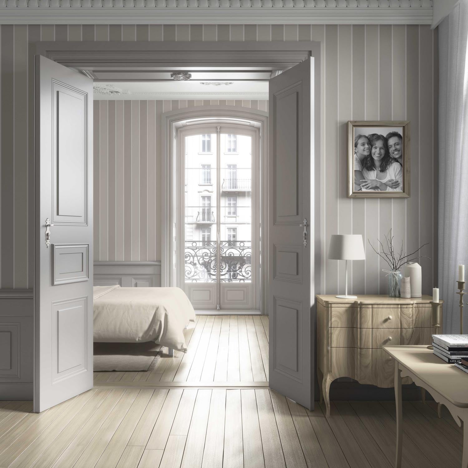 Neutral Geometric Striped Bathroom Wallpaper Sample (Beige/ Greige/ Taupe)