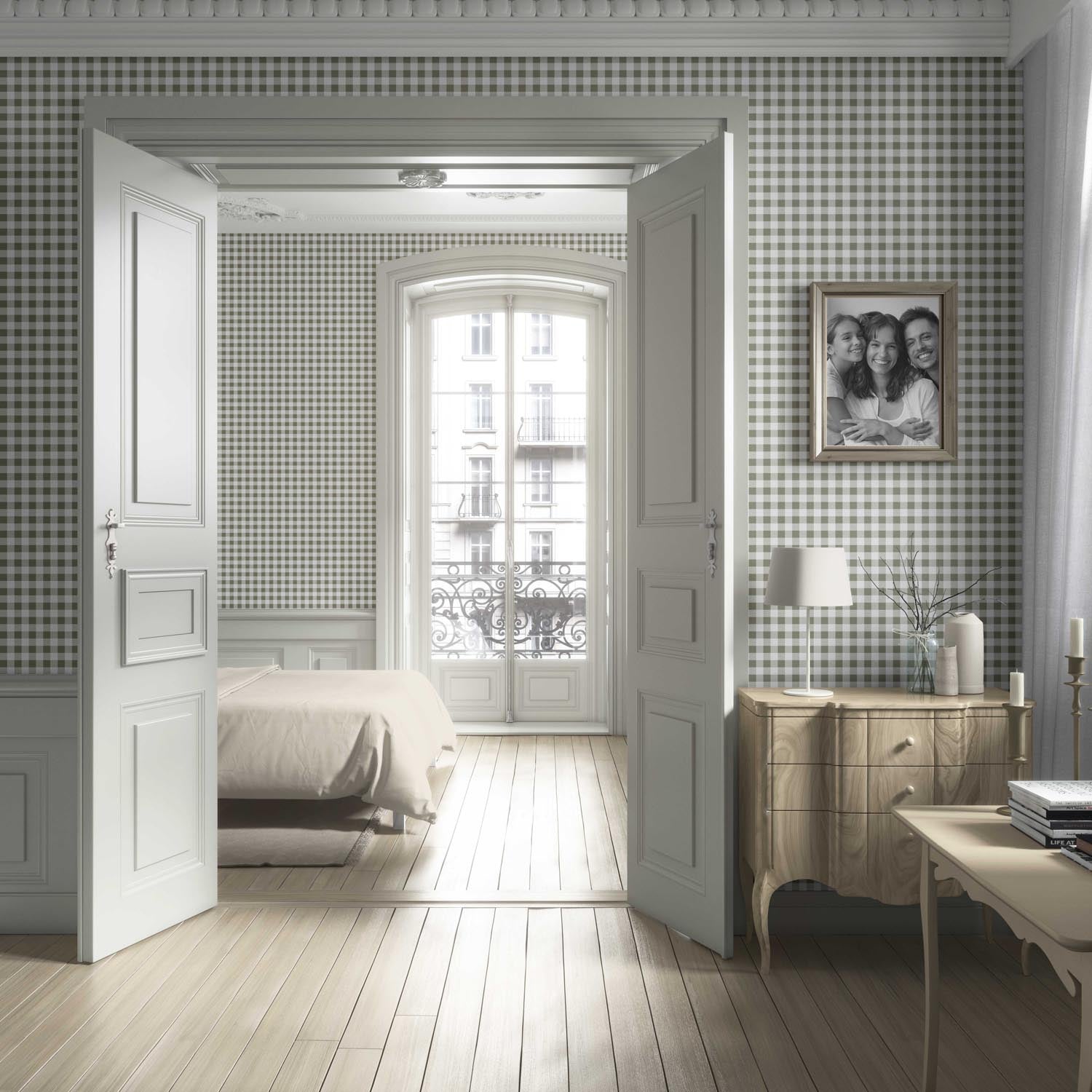 Gingham Checkered Nursery Wallpaper (Olive Green)