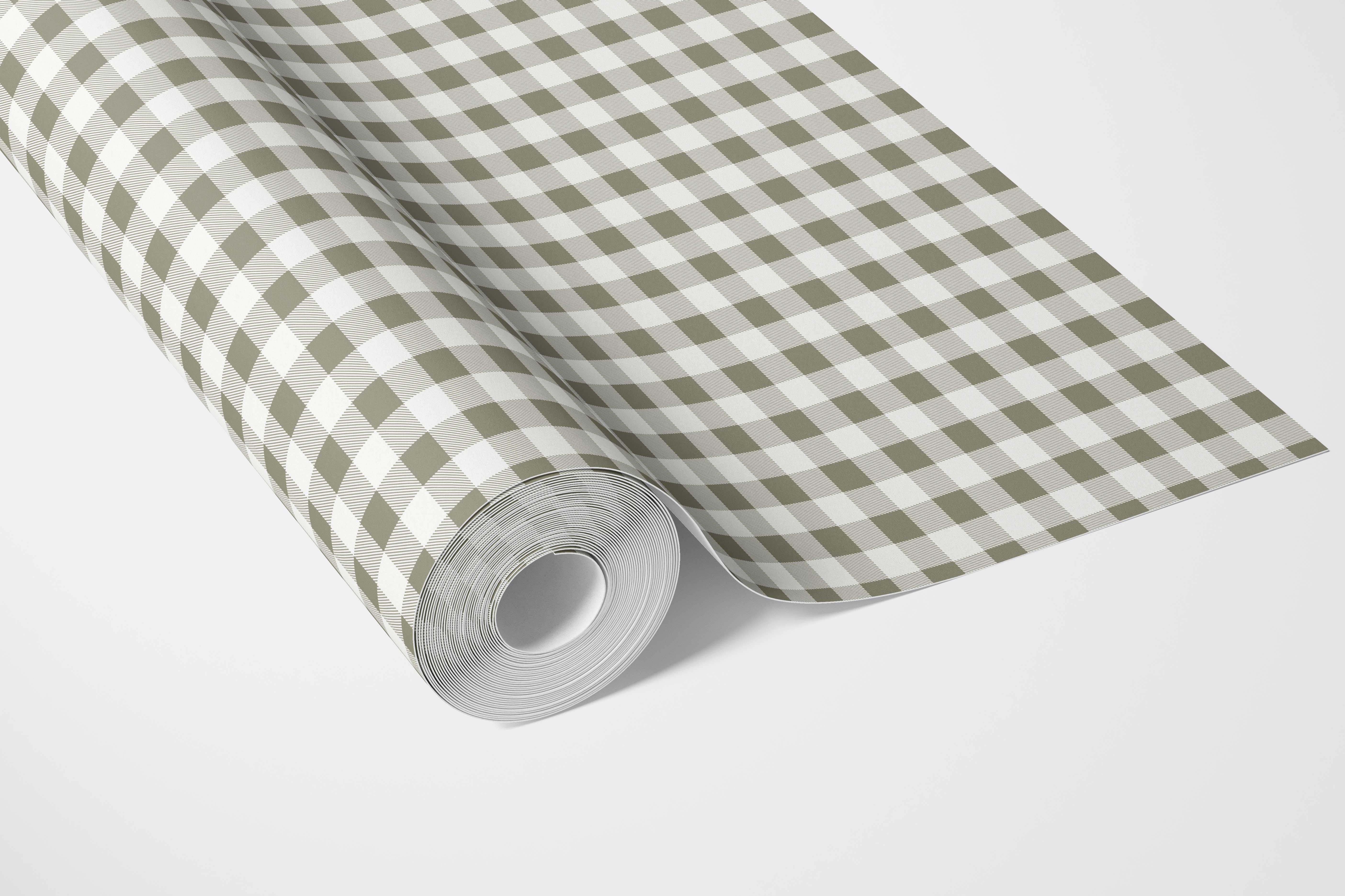Gingham Checkered Shower Toilet Wallpaper (Olive Green)