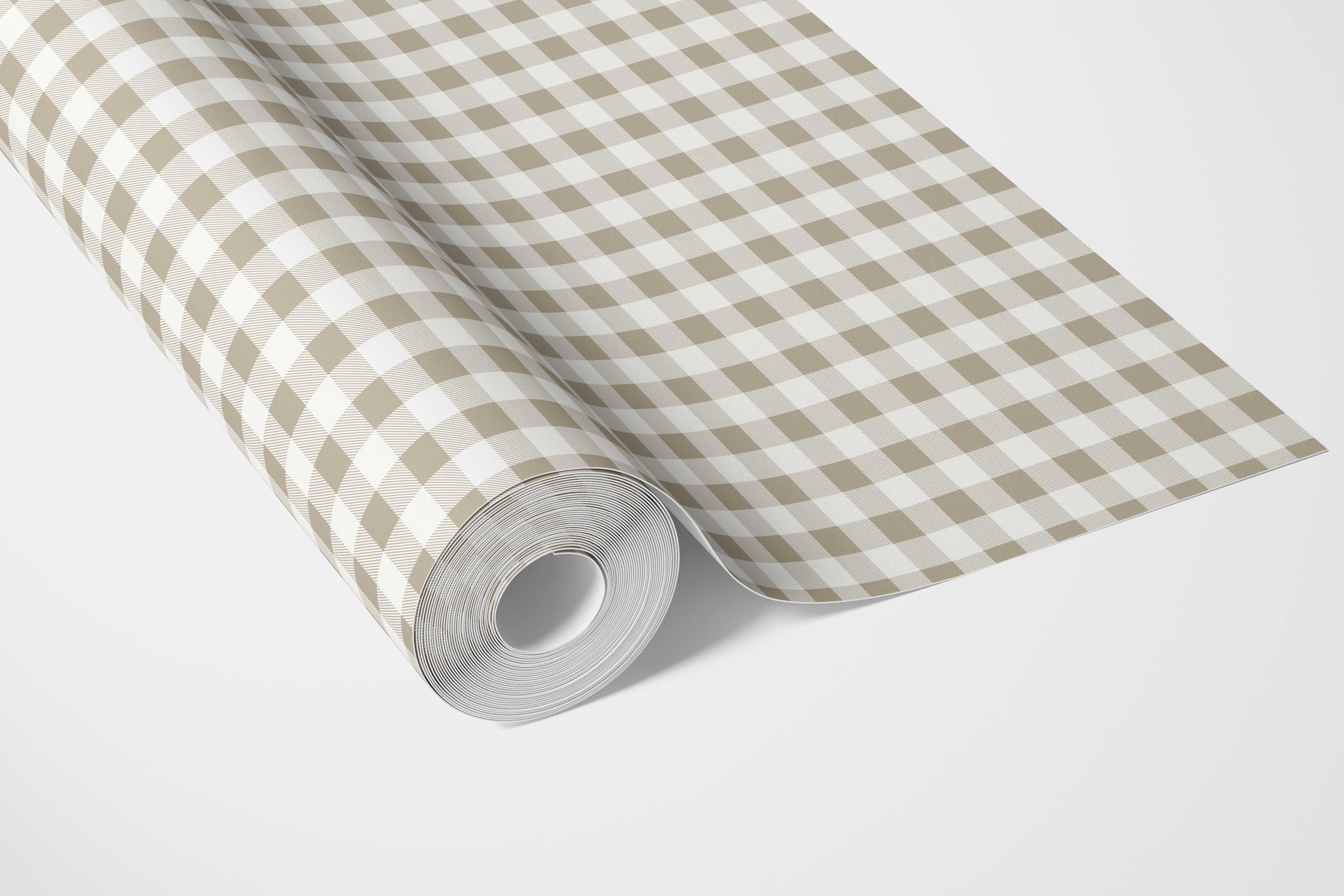Neutral Gingham Checkered Bathroom Wallpaper Sample (Beige)