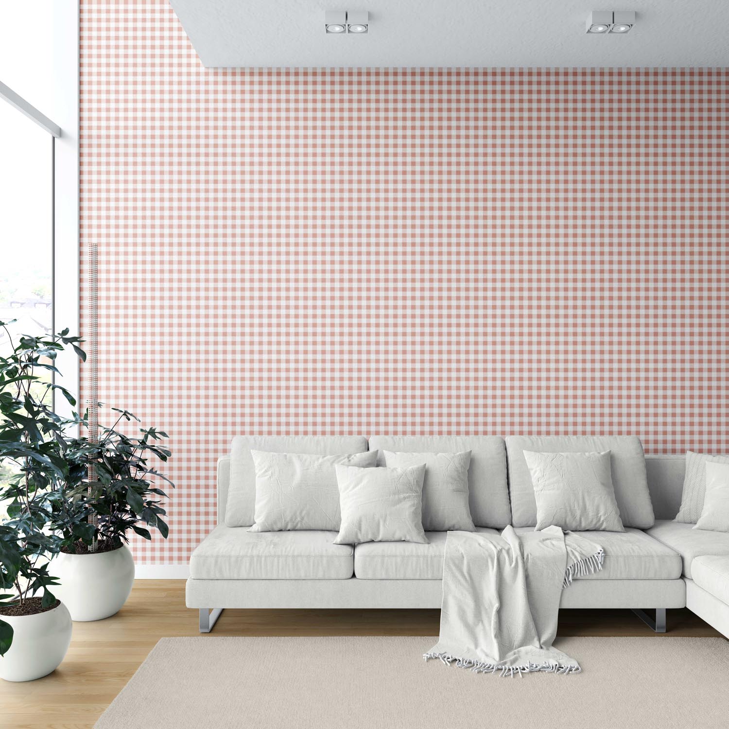 Gingham Checkered Kitchen Wallpaper Sample (Blush Pink)