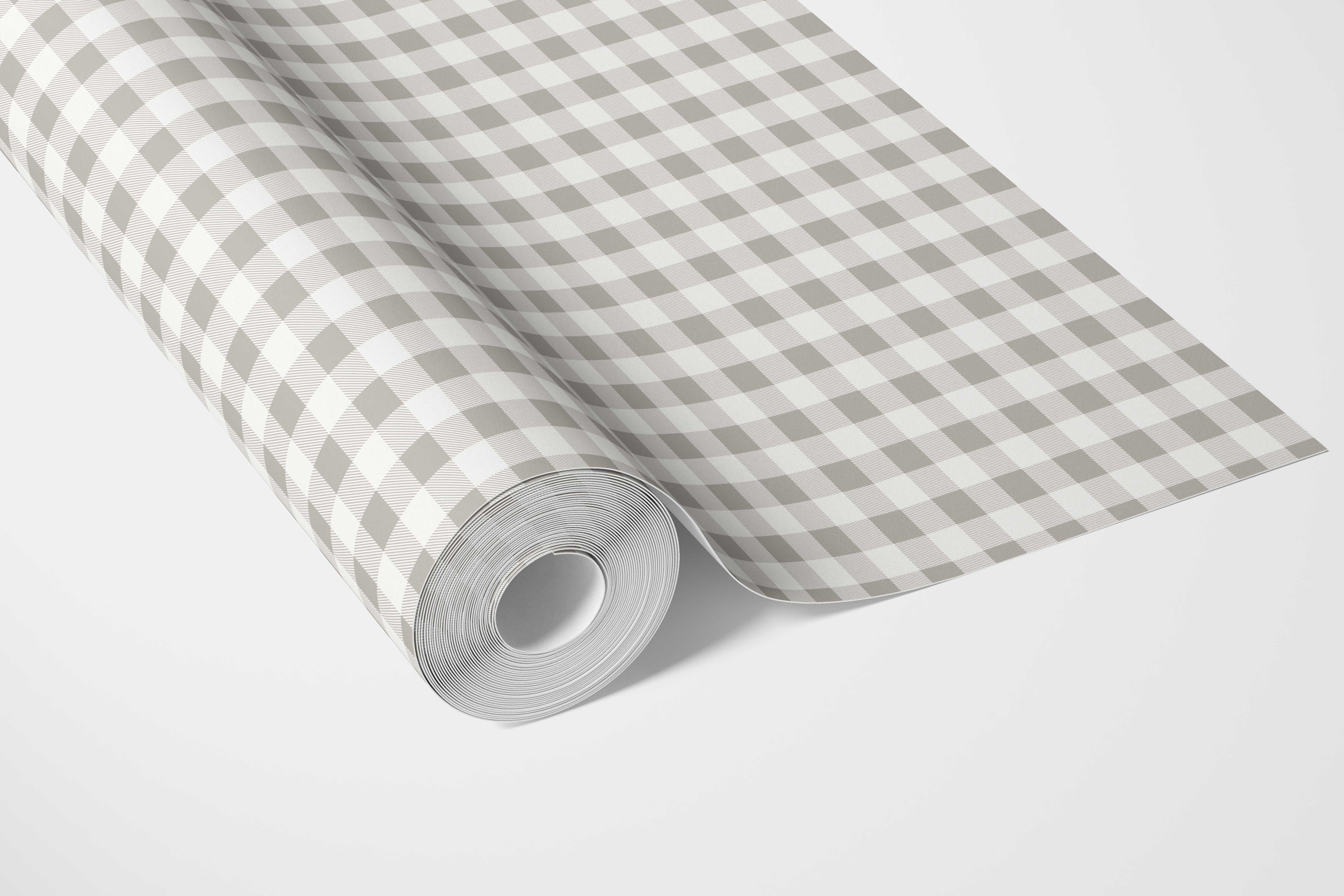 Neutral Gingham Checkered Bathroom Wallpaper (Gray)