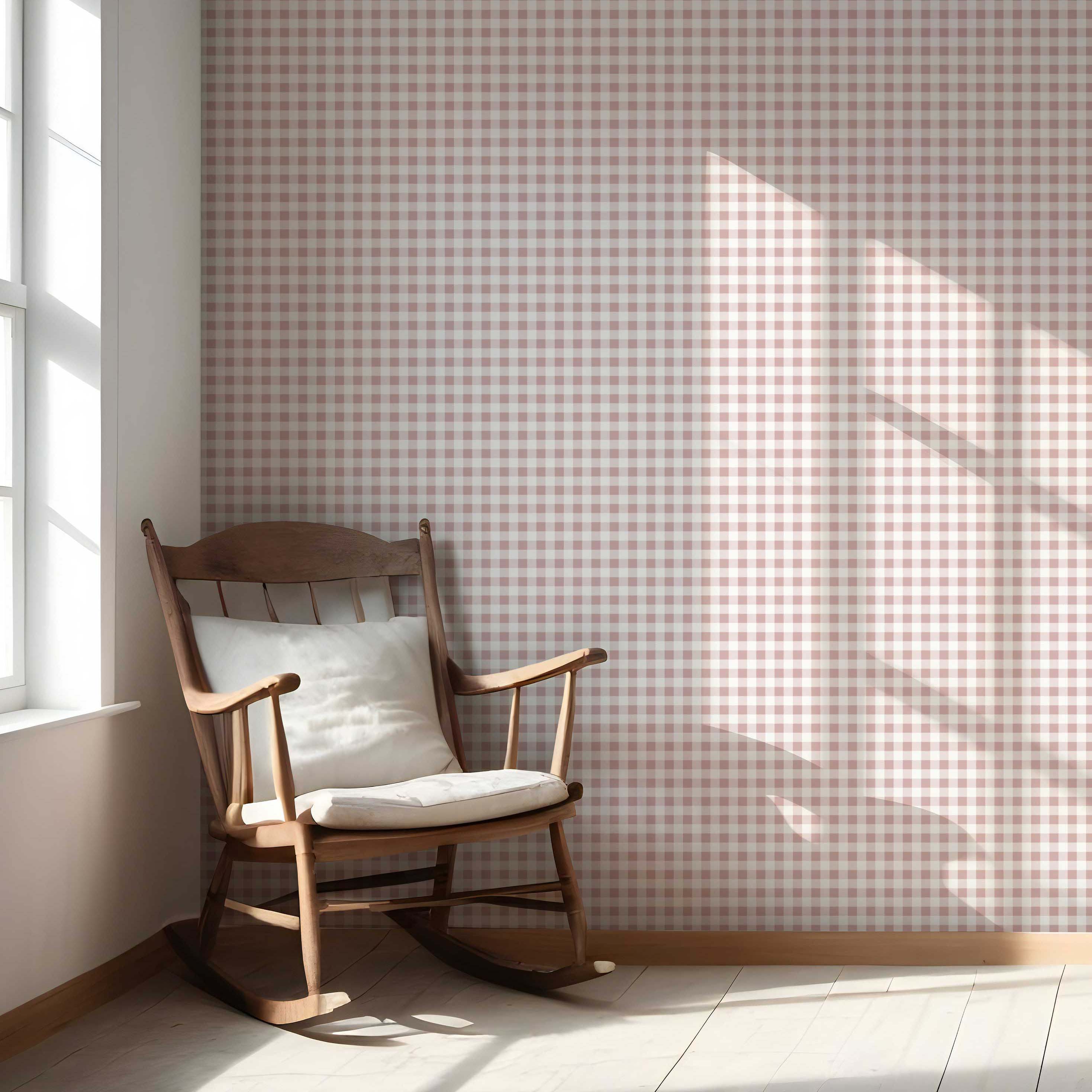 Gingham Checkered Nursery Wallpaper Sample (Pink)